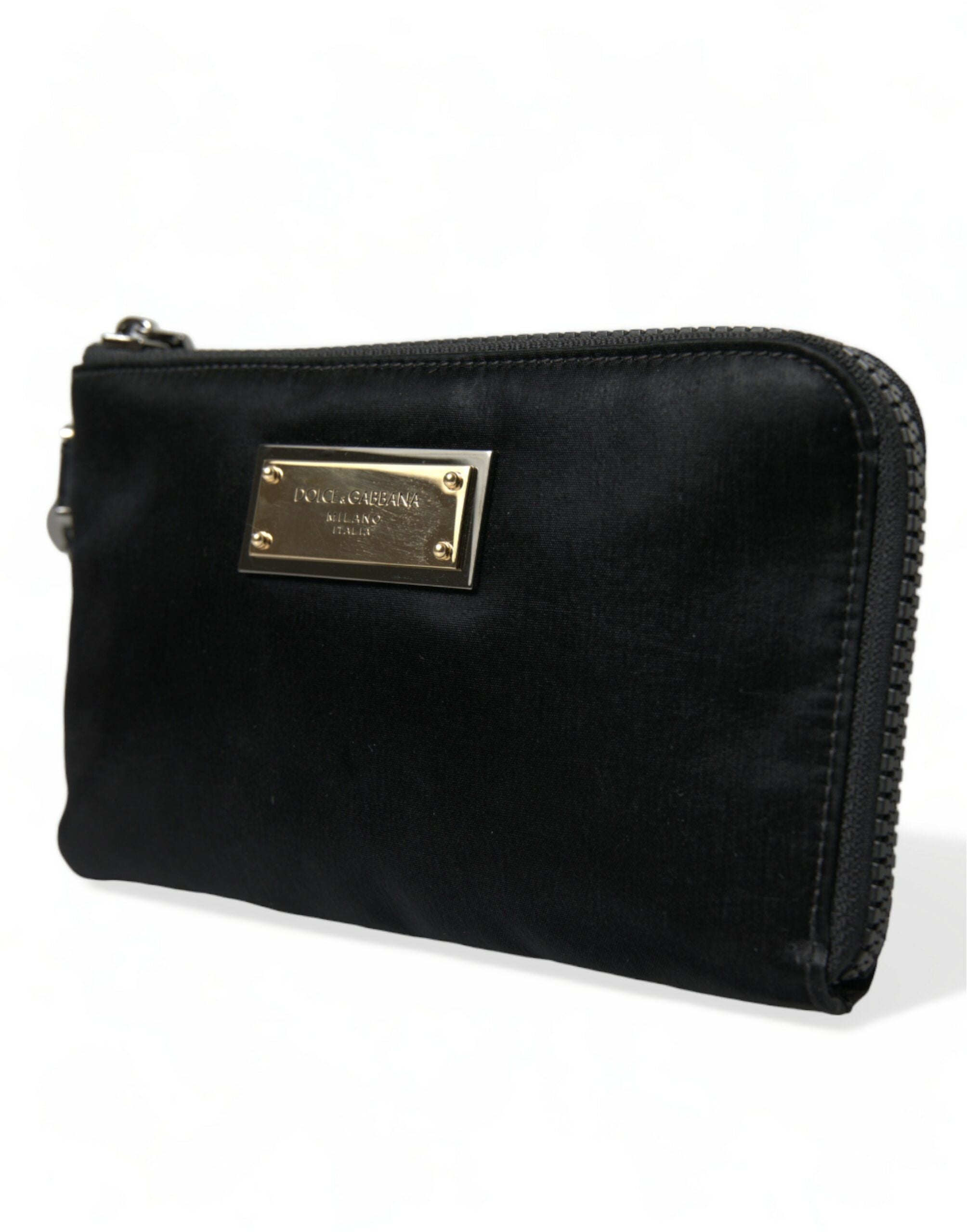 Dolce & Gabbana Black Nylon Logo Plaque Keyring Pouch Clutch Women's Bag