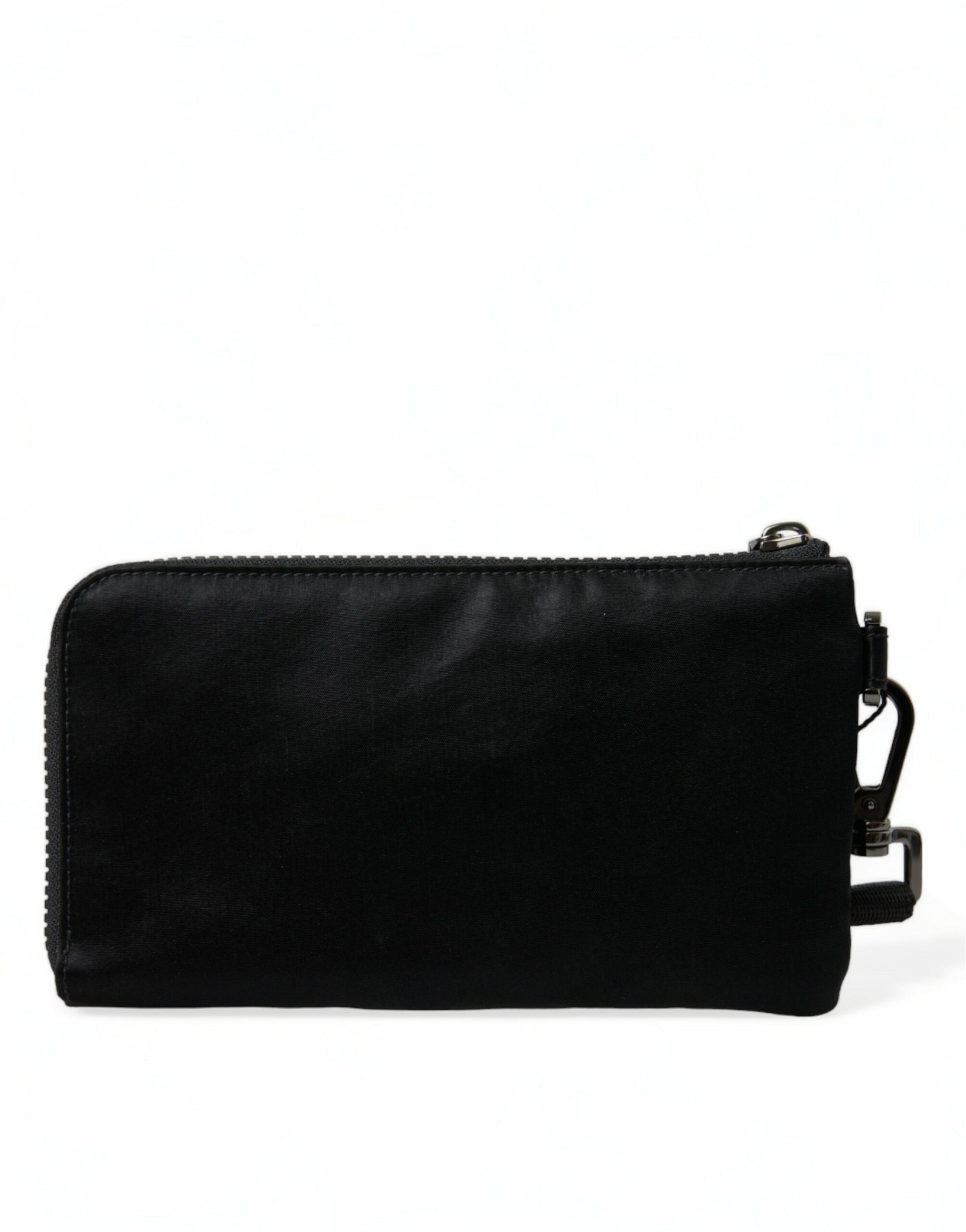 Dolce & Gabbana Black Nylon Logo Plaque Keyring Pouch Clutch Women's Bag