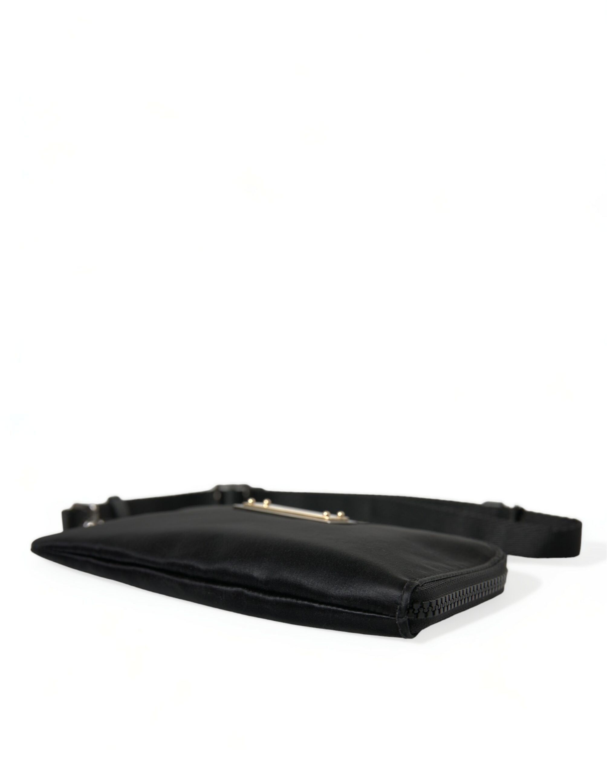 Dolce & Gabbana Black Nylon Logo Plaque Keyring Pouch Clutch Women's Bag