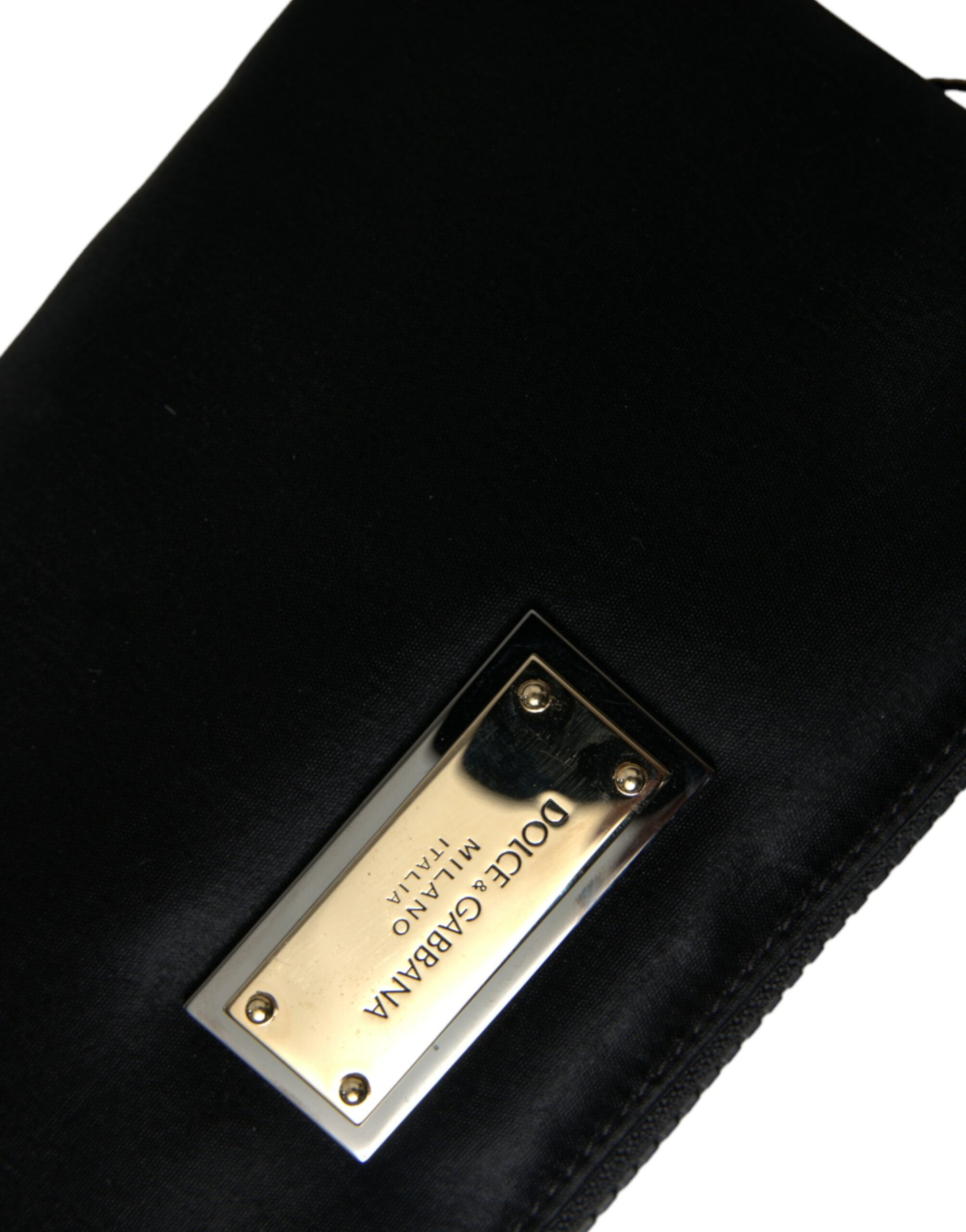 Dolce & Gabbana Black Nylon Logo Plaque Keyring Pouch Clutch Women's Bag