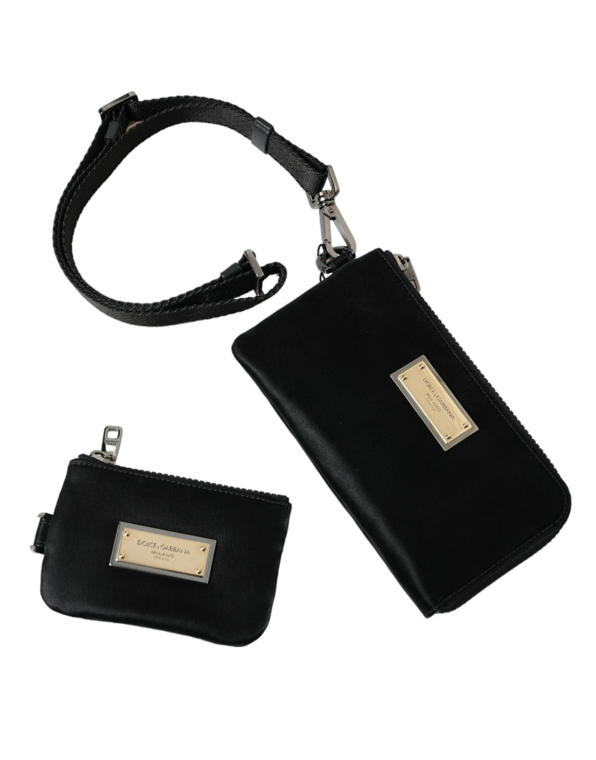 Dolce & Gabbana Black Nylon Logo Plaque Keyring Pouch Clutch Women's Bag