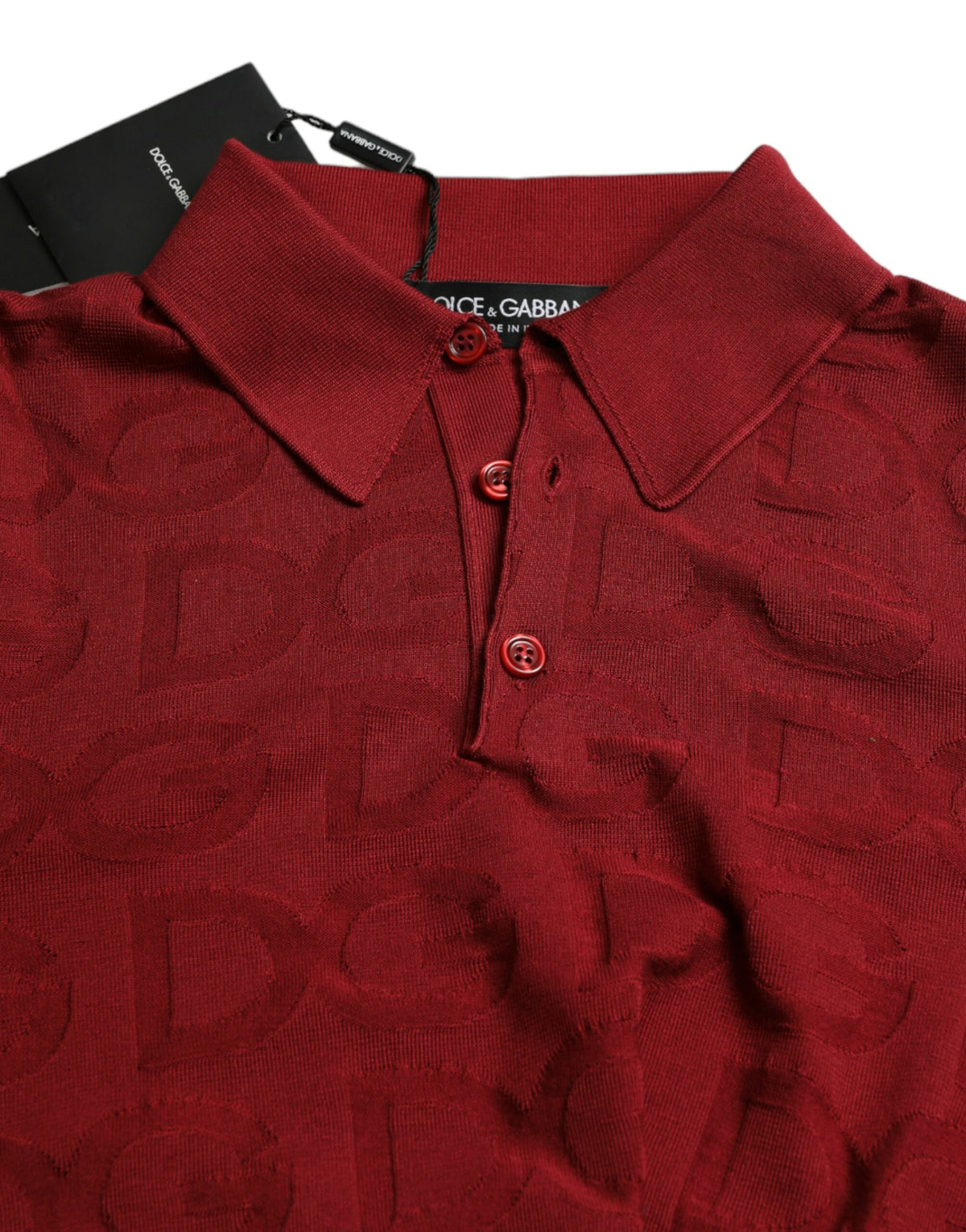 Dolce & Gabbana Maroon Collared Short Sleeve Silk Men's T-shirt