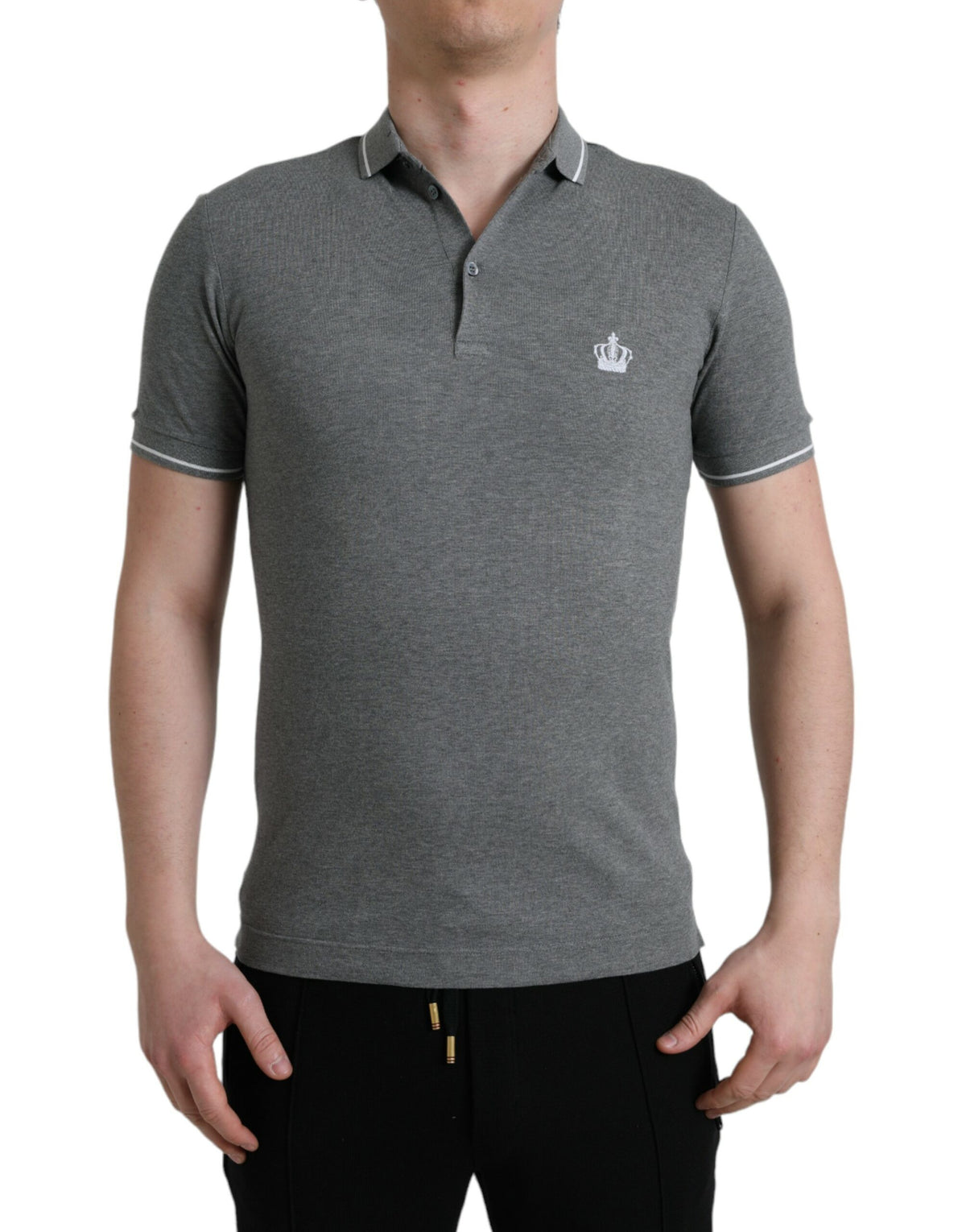 Dolce & Gabbana Gray Collared Short Sleeve Crown Men's T-shirt