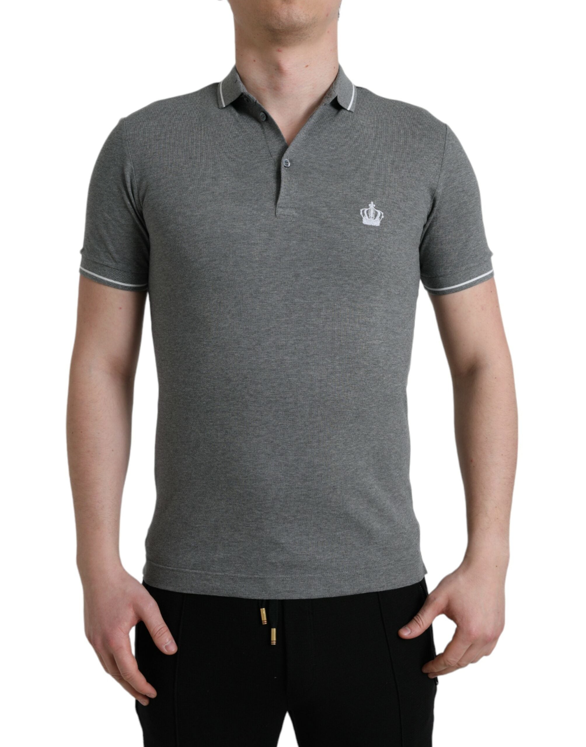 Dolce & Gabbana Gray Collared Short Sleeve Crown Men's T-shirt