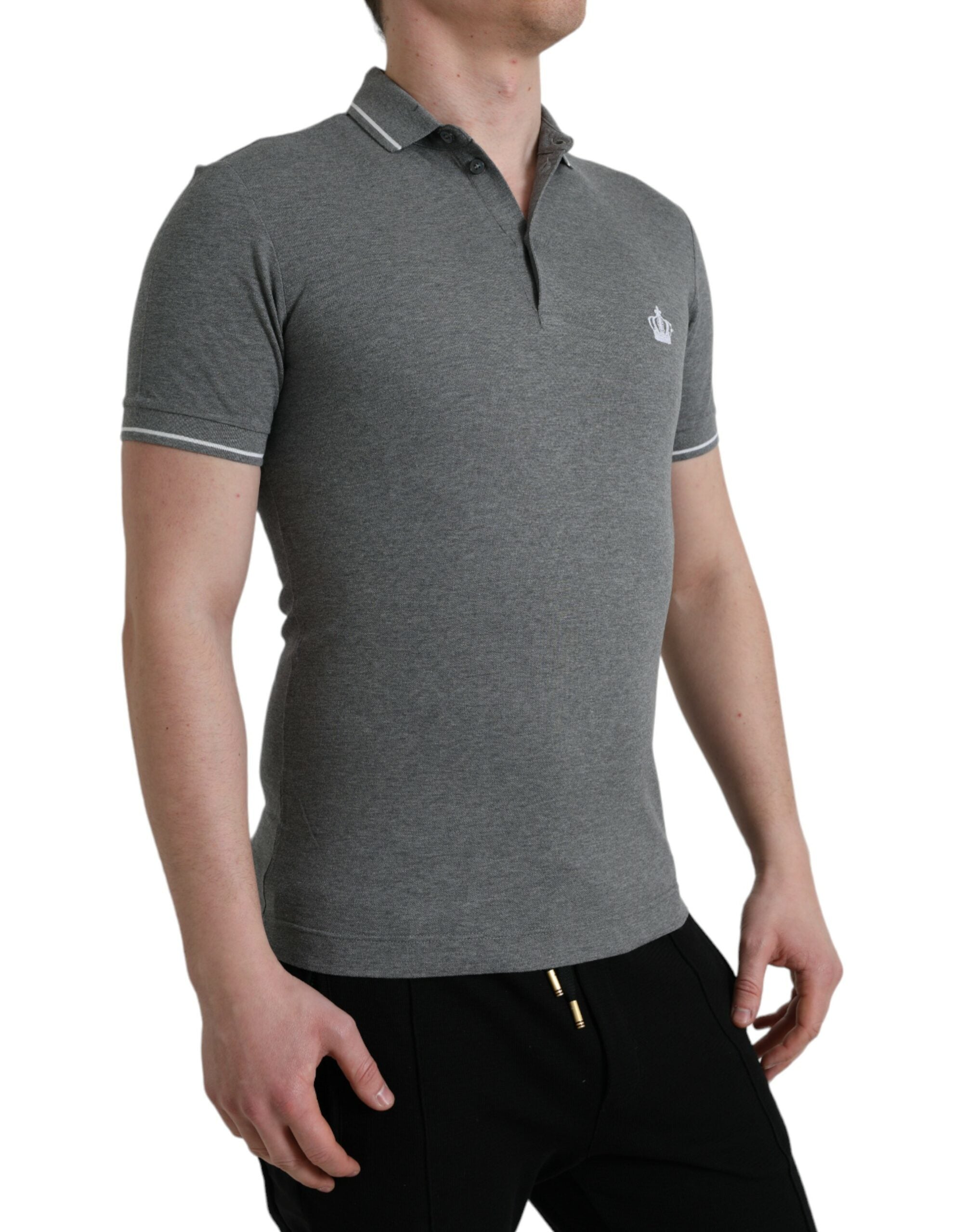 Dolce & Gabbana Gray Collared Short Sleeve Crown Men's T-shirt