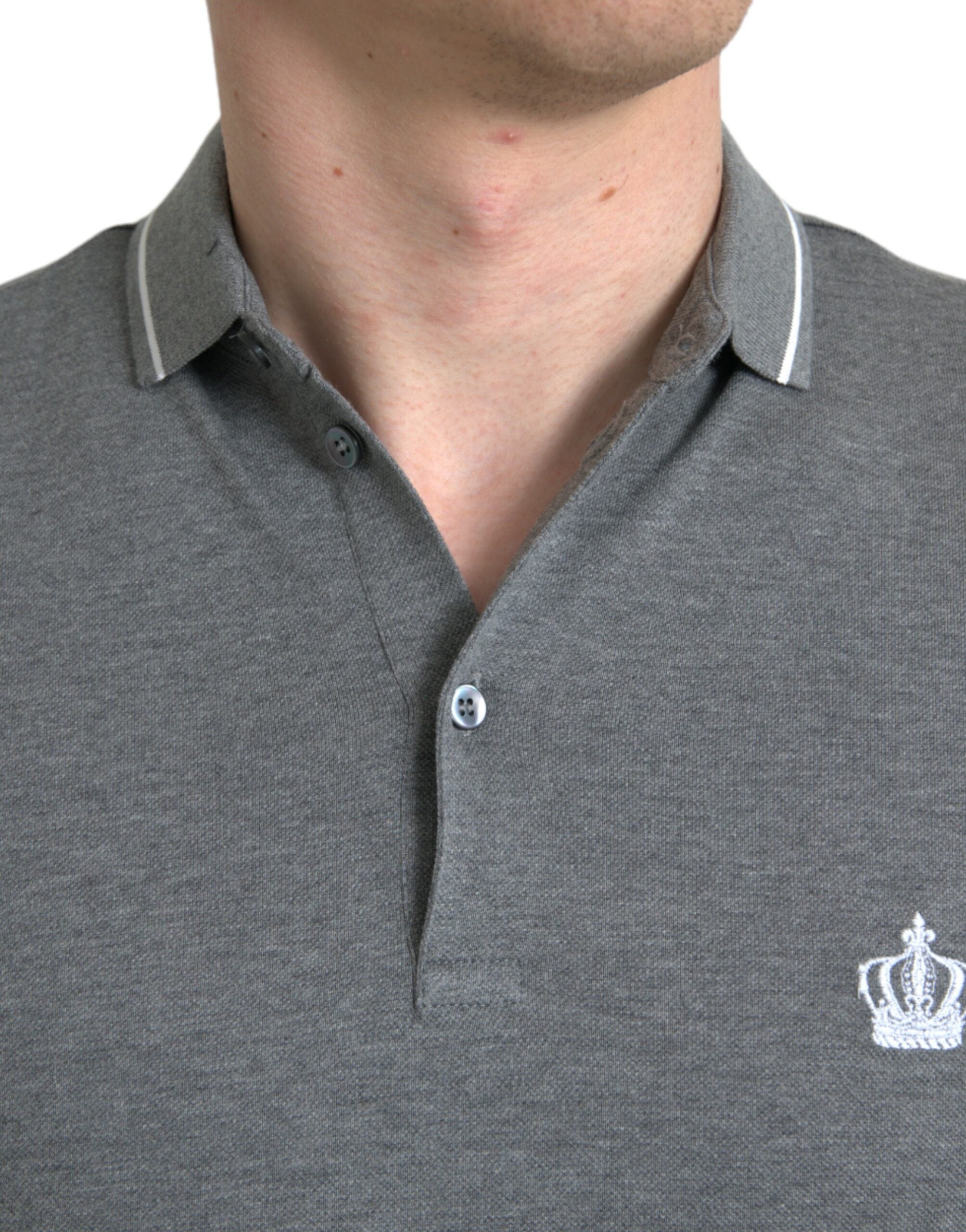Dolce & Gabbana Gray Collared Short Sleeve Crown Men's T-shirt