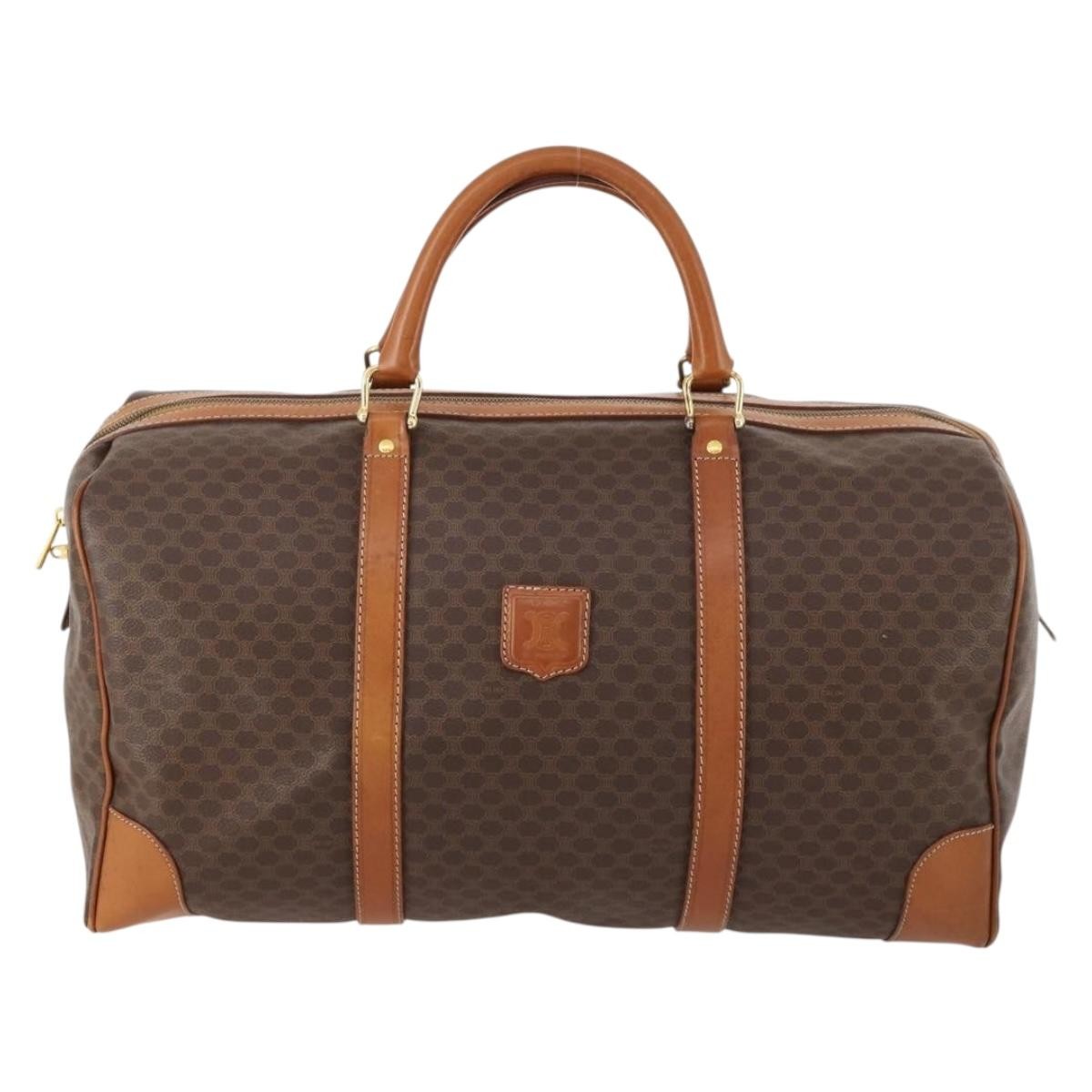 Celine Vintage Duffle Canvas And Leather Brown Canvas Travel Bag Bag (Pre-Owned)
