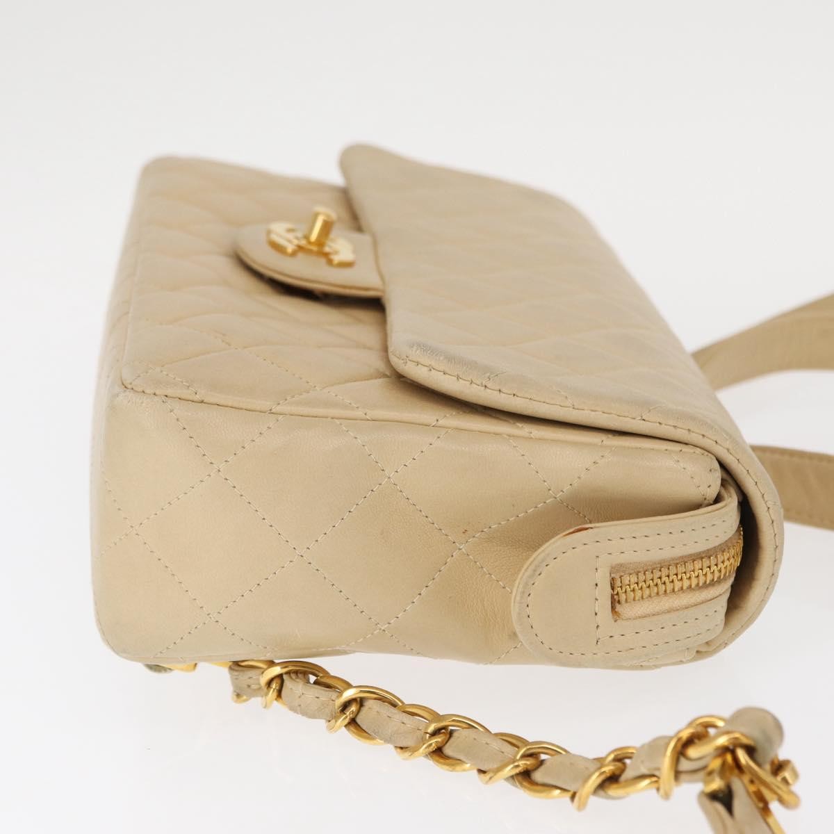 Chanel Vintage Classic Flap Quilted Lambskin Beige Leather Backpack Bag (Pre-Owned)