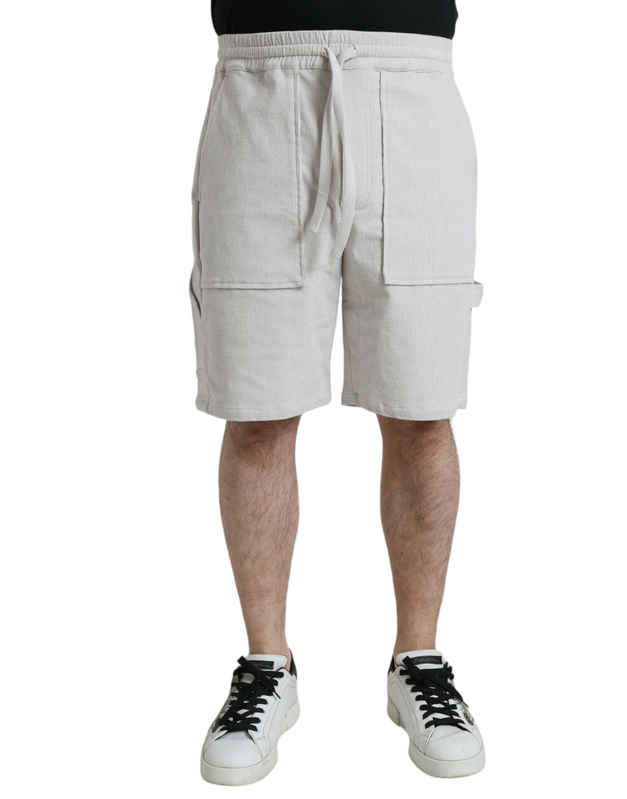 Dolce & Gabbana Beige Cotton Corduroy Logo Bermuda Men's Shorts