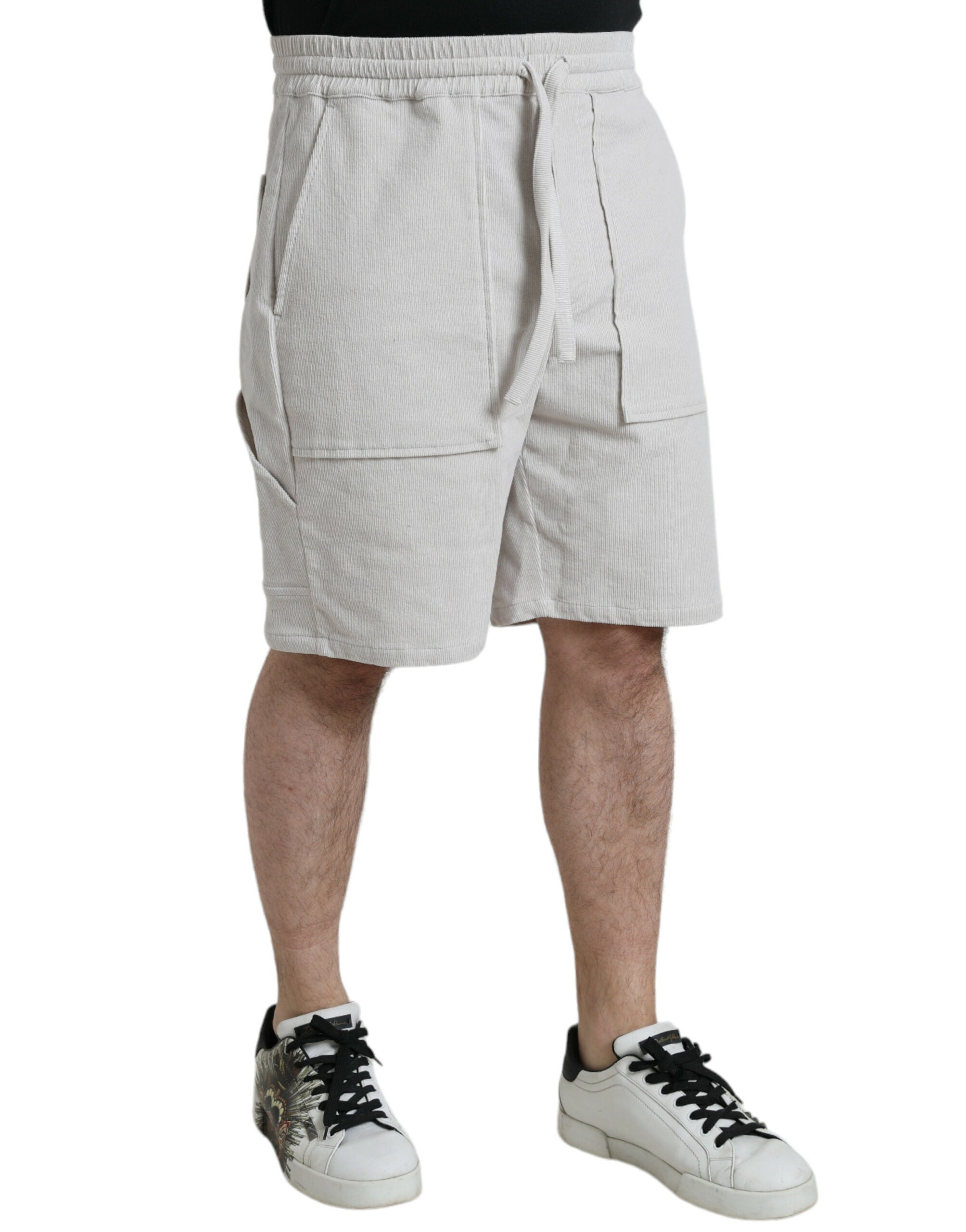 Dolce & Gabbana Beige Cotton Corduroy Logo Bermuda Men's Shorts