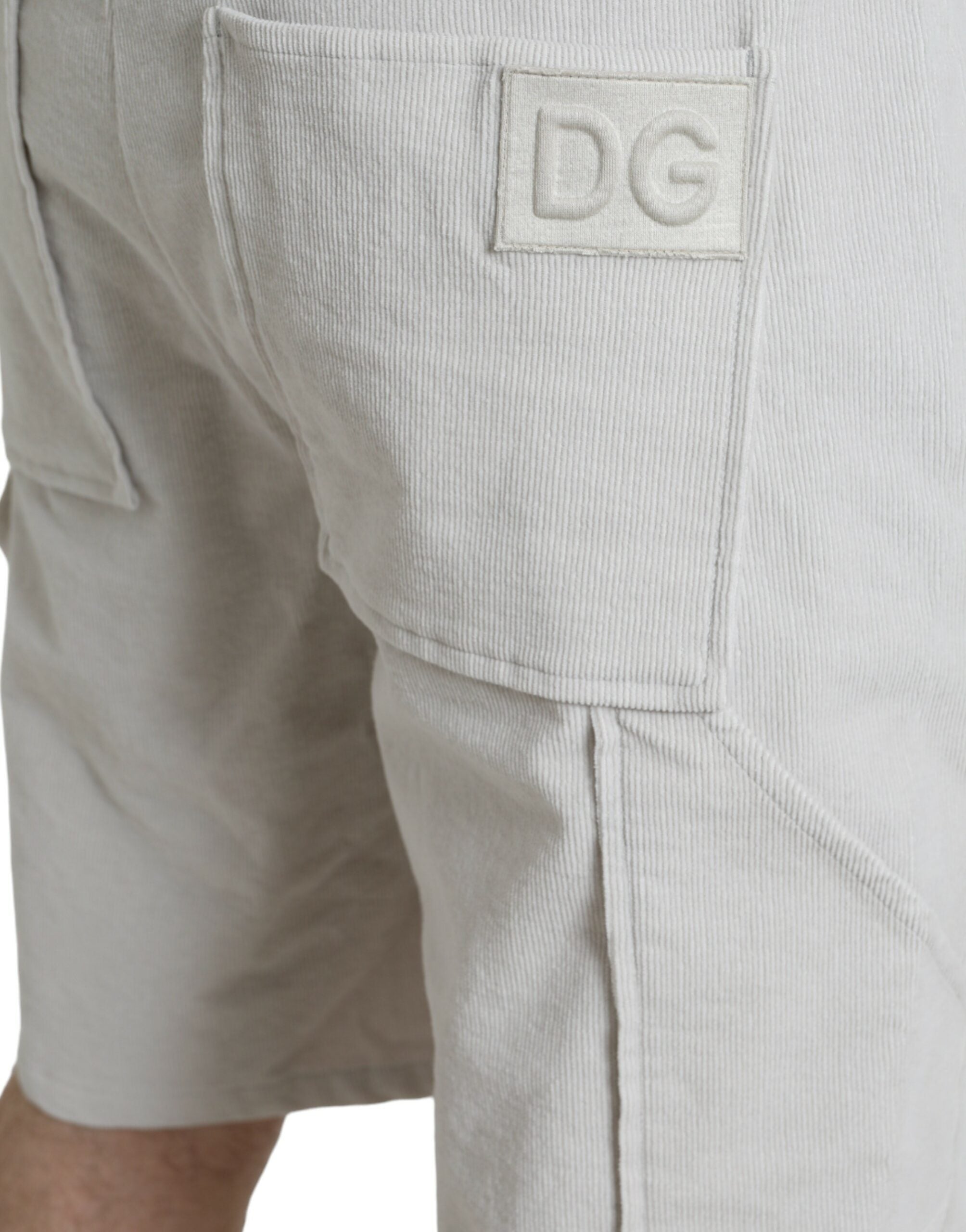 Dolce & Gabbana Beige Cotton Corduroy Logo Bermuda Men's Shorts