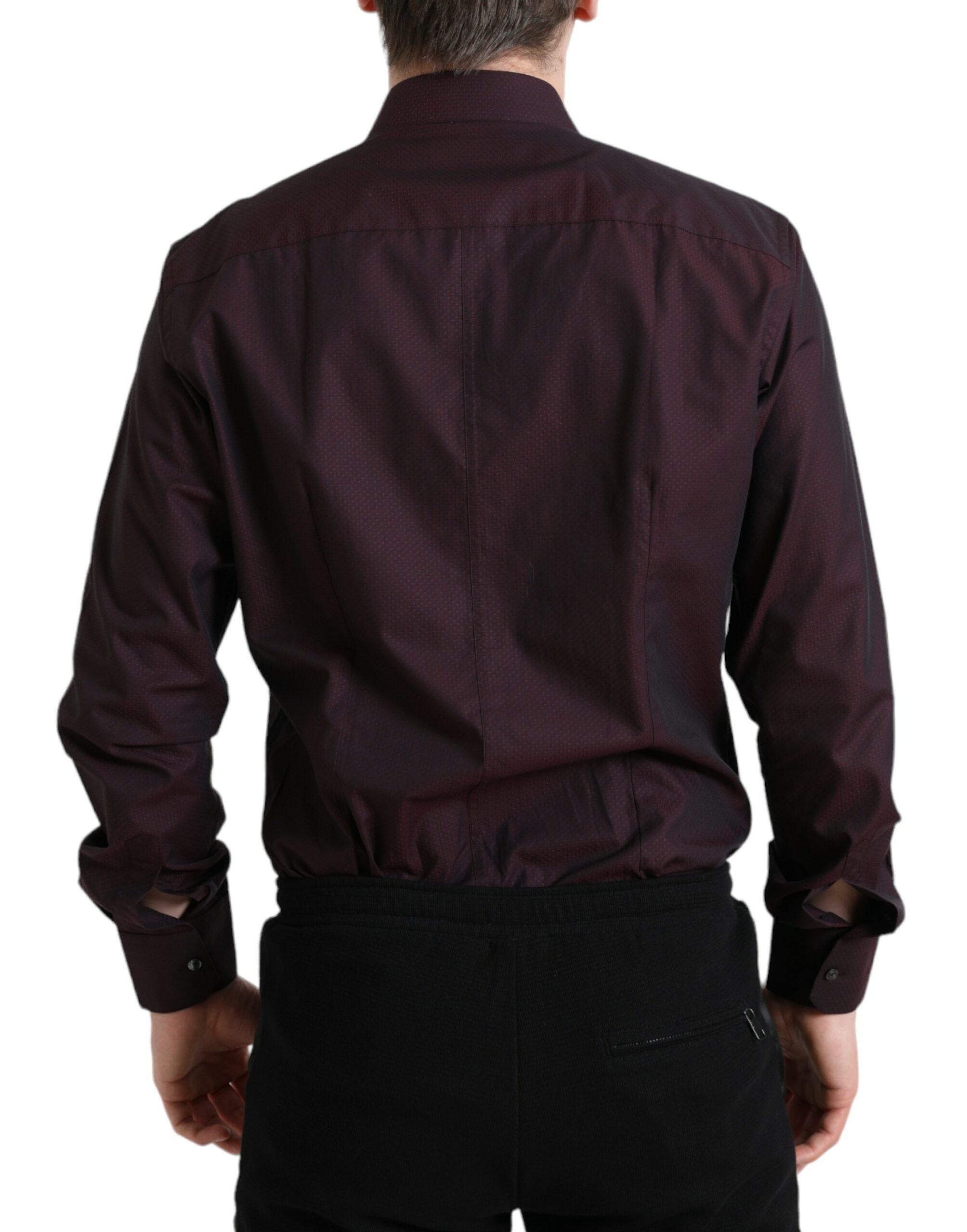 Dolce & Gabbana Maroon Jacquard Formal Dress MARTINI Men's Shirt