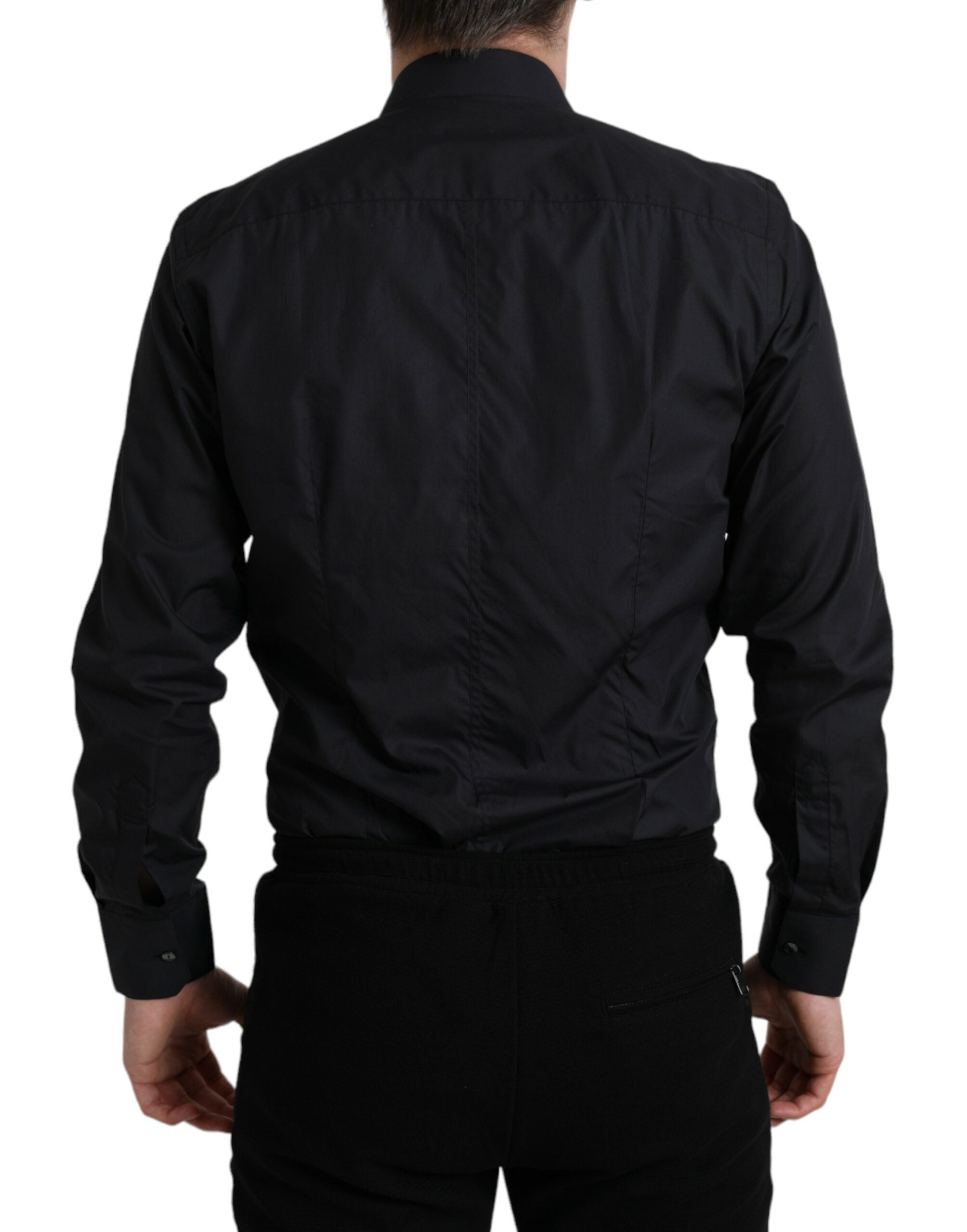 Dolce & Gabbana Navy Blue Cotton Collared Formal Dress Men's Shirt
