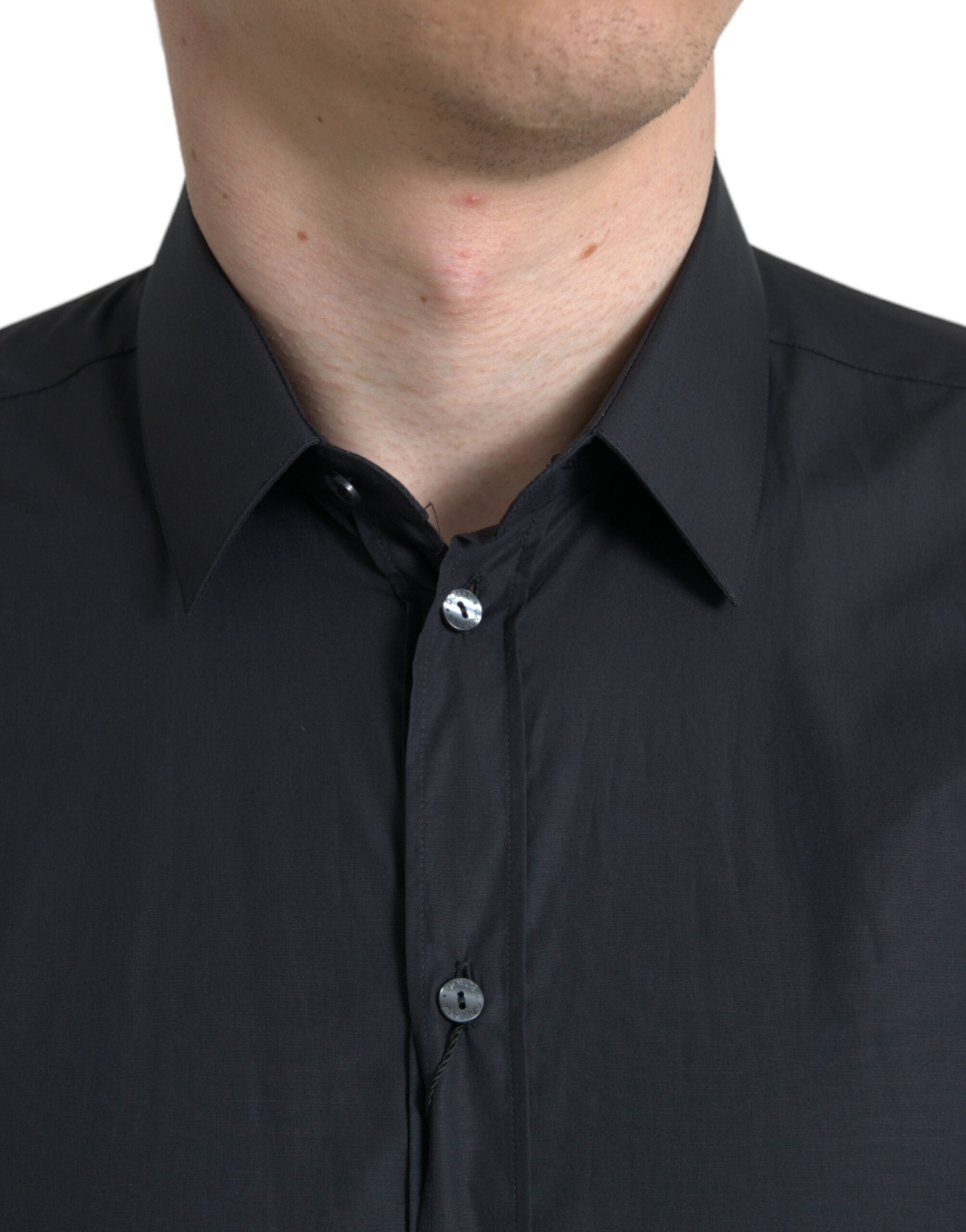 Dolce & Gabbana Navy Blue Cotton Collared Formal Dress Men's Shirt