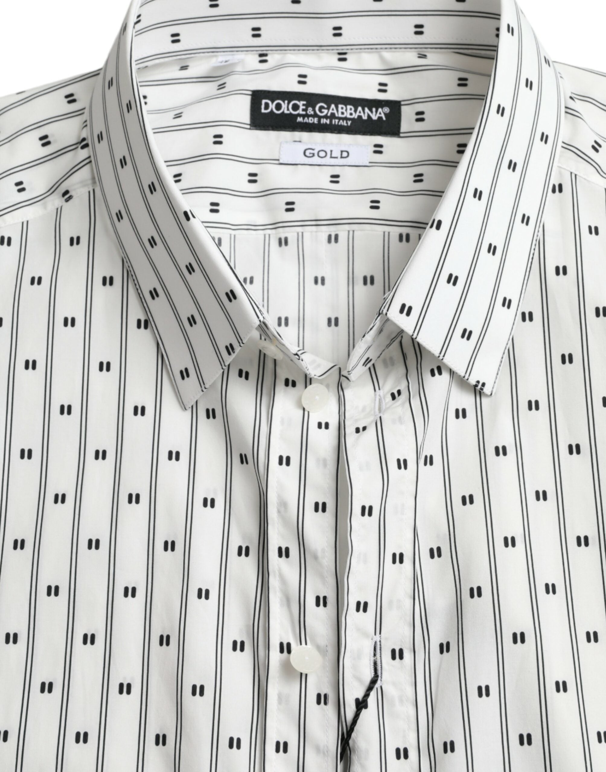 Dolce & Gabbana White Patterned Men GOLD Formal Dress Men's Shirt