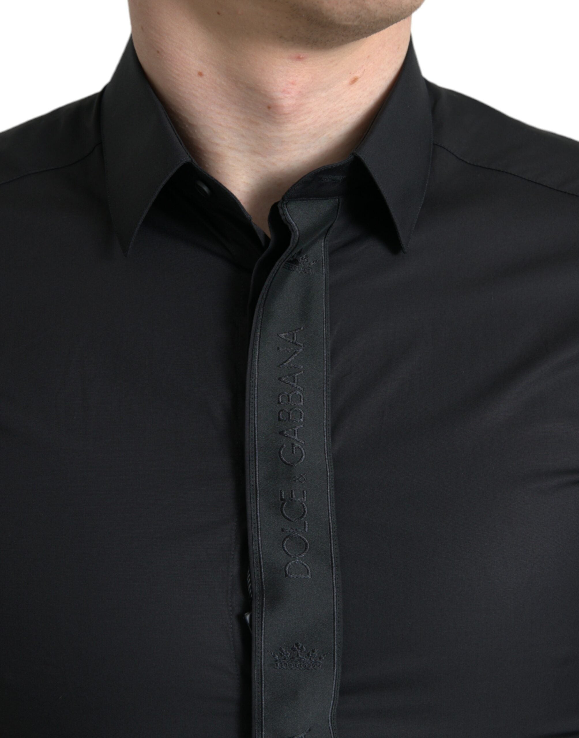 Dolce & Gabbana Black Cotton Logo Formal GOLD Dress Men's Shirt