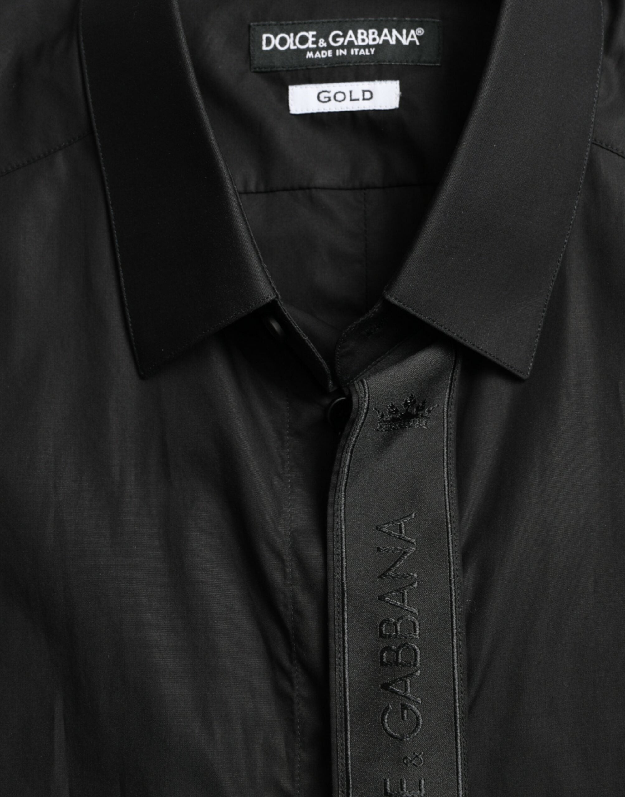 Dolce & Gabbana Black Cotton Logo Formal GOLD Dress Men's Shirt