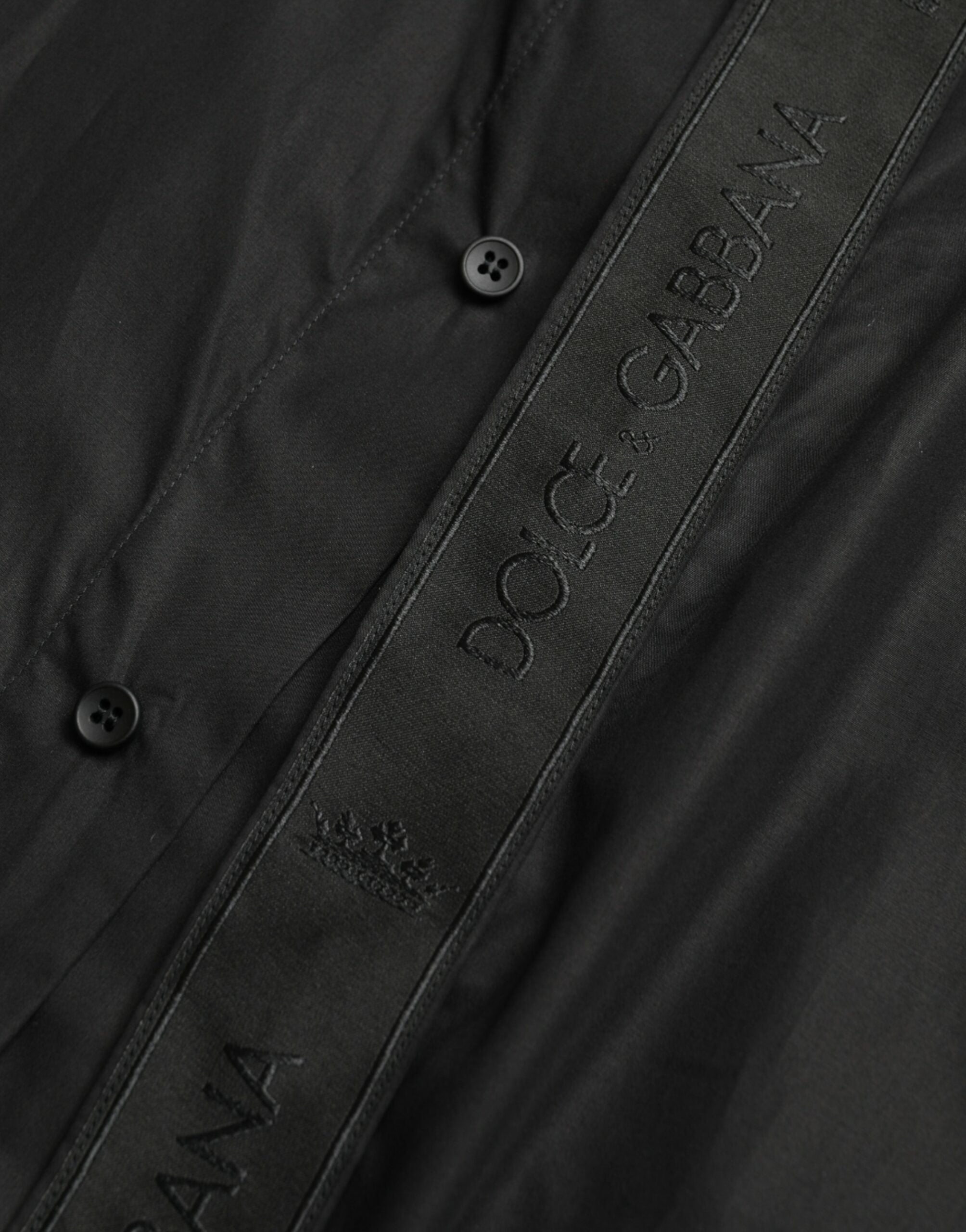 Dolce & Gabbana Black Cotton Logo Formal GOLD Dress Men's Shirt