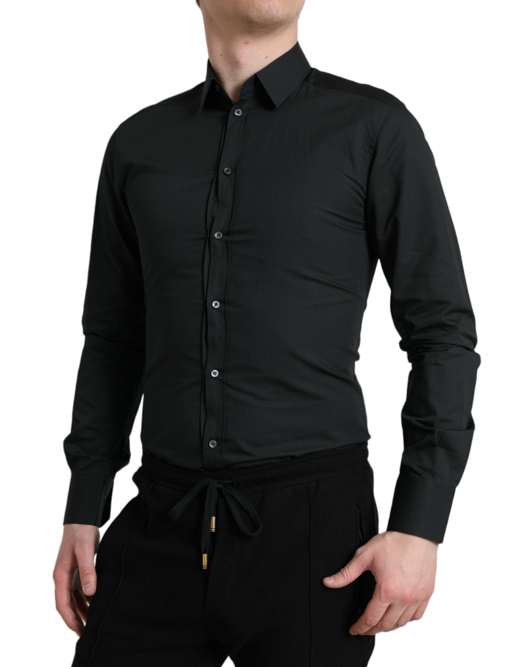 Dolce & Gabbana Black Cotton Silk Formal GOLD Dress Men's Shirt