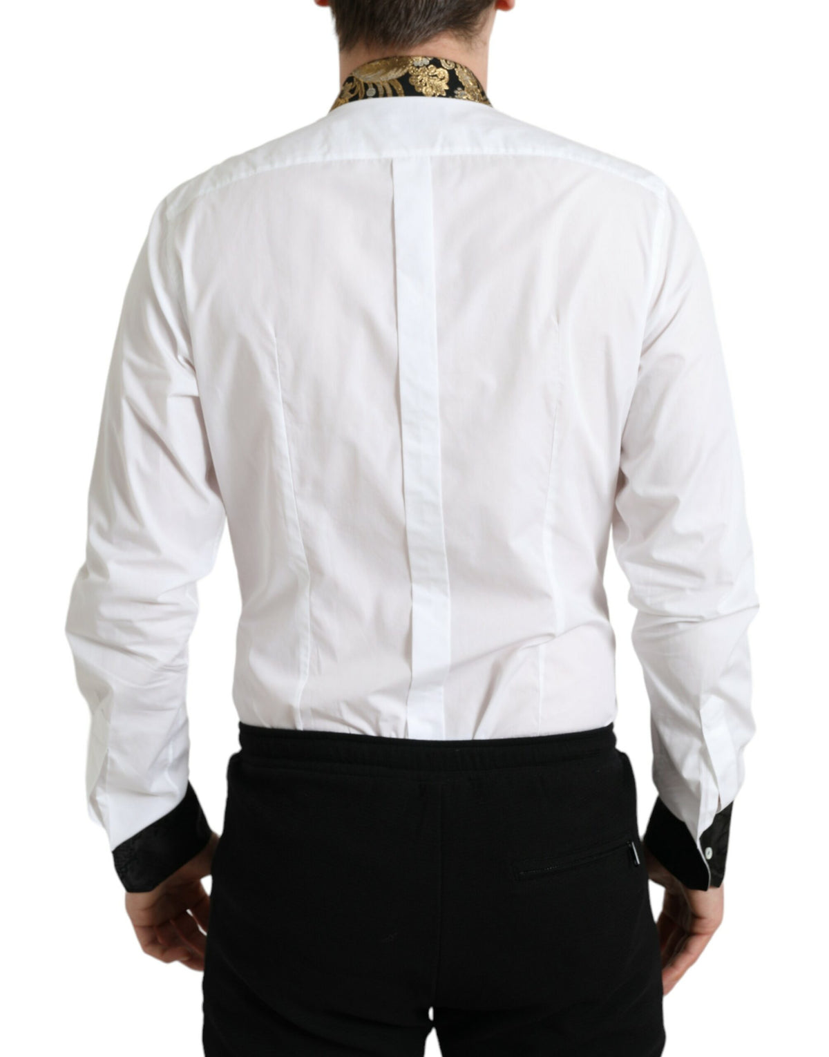 Dolce & Gabbana White Cotton Jacquard Formal GOLD Dress Men's Shirt