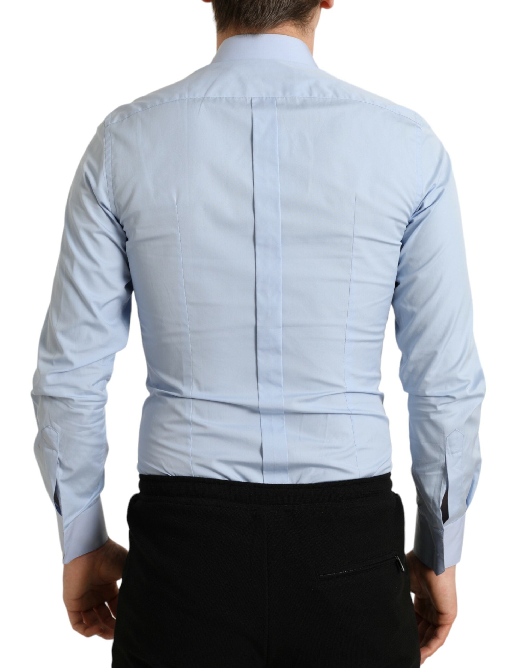 Dolce & Gabbana Sky Blue Cotton Men Formal GOLD Dress Men's Shirt