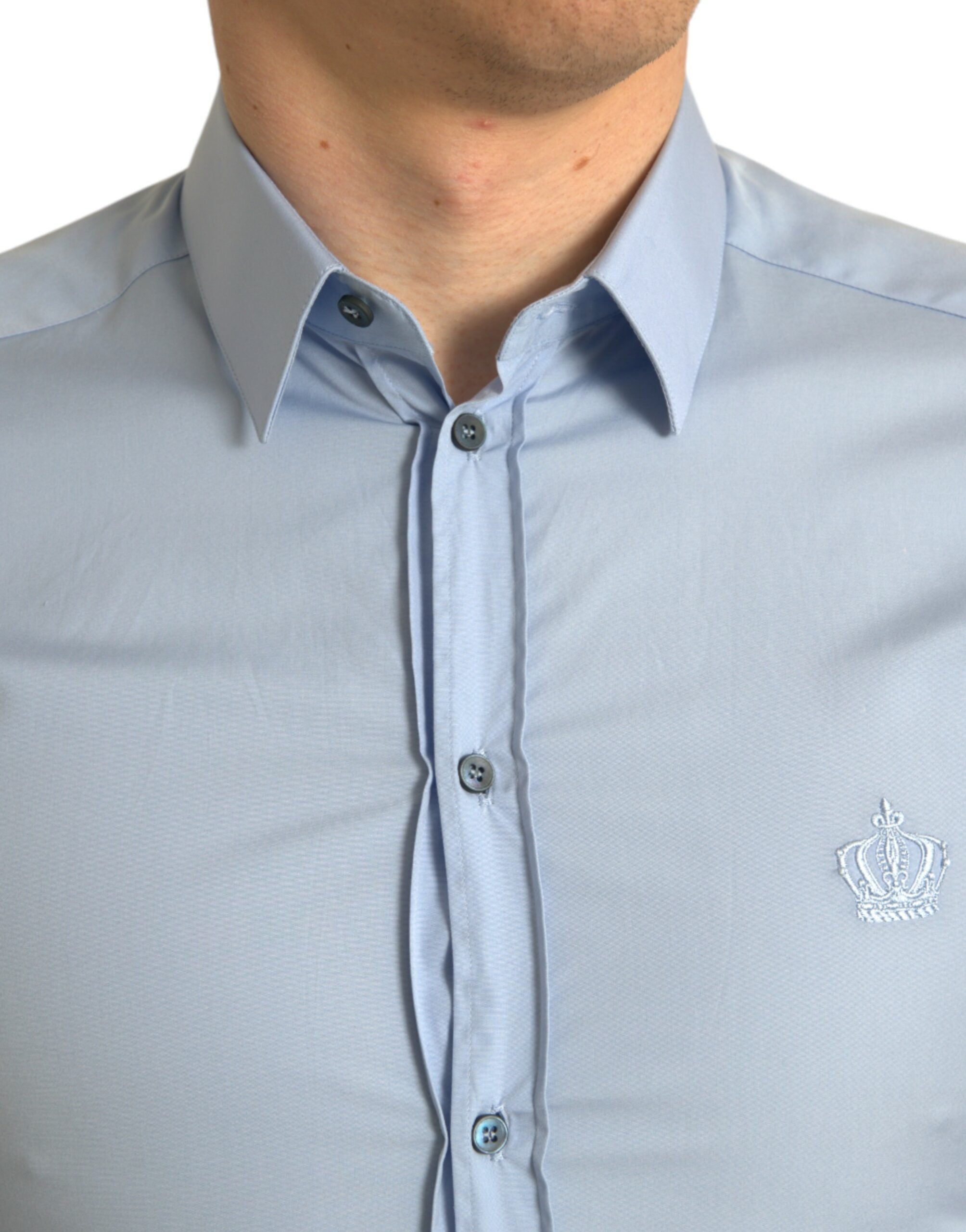 Dolce & Gabbana Sky Blue Cotton Men Formal GOLD Dress Men's Shirt
