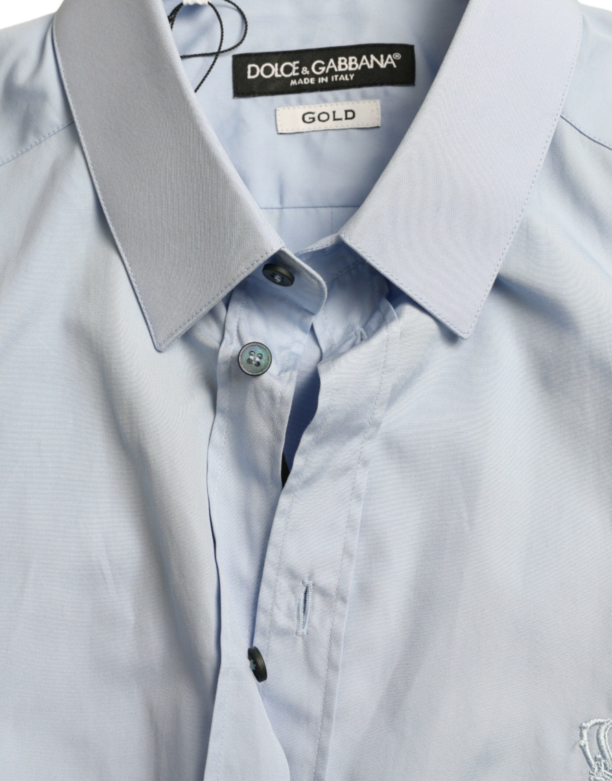 Dolce & Gabbana Sky Blue Cotton Men Formal GOLD Dress Men's Shirt