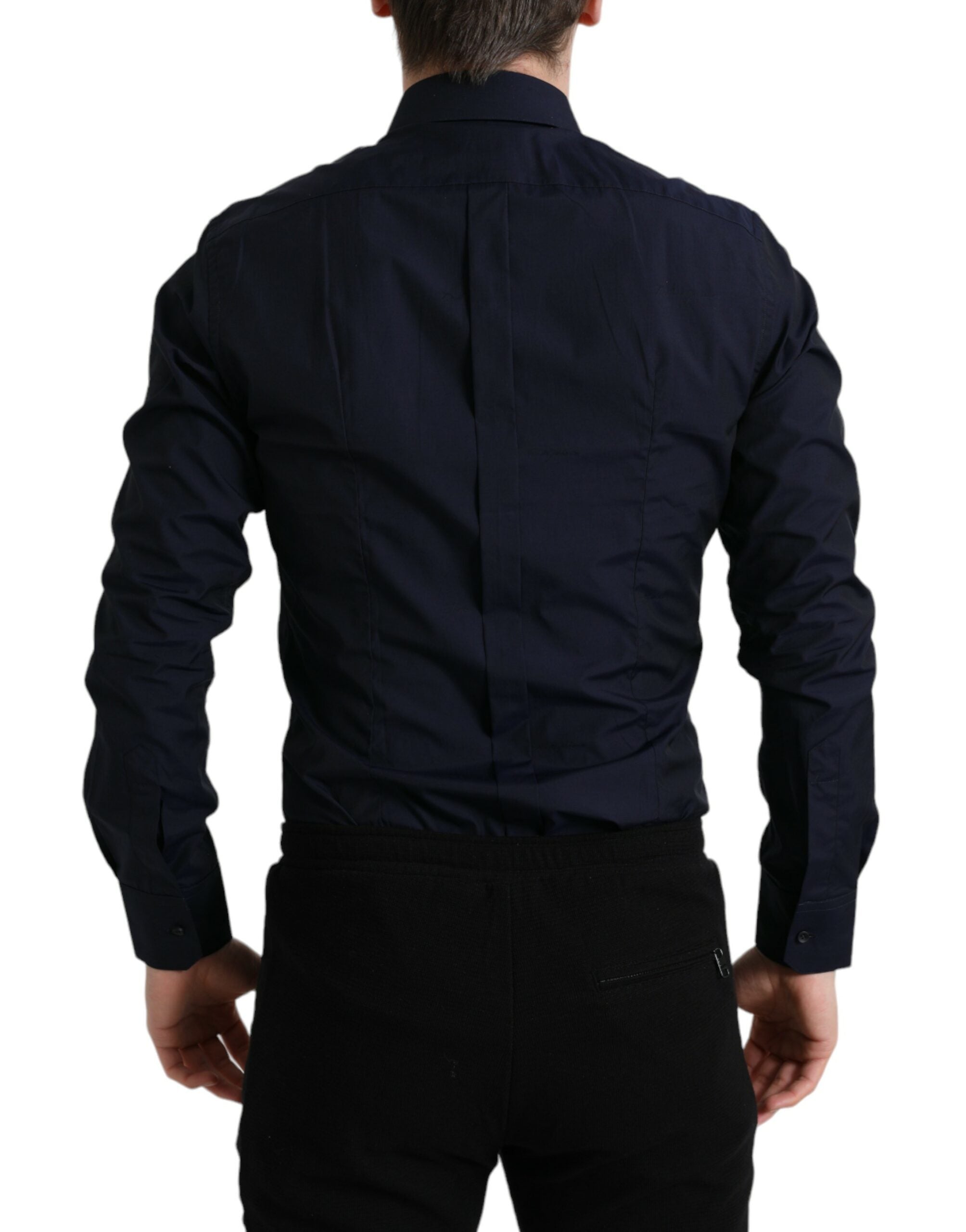 Dolce & Gabbana Navy Blue Slim Fit Formal GOLD Dress Men's Shirt