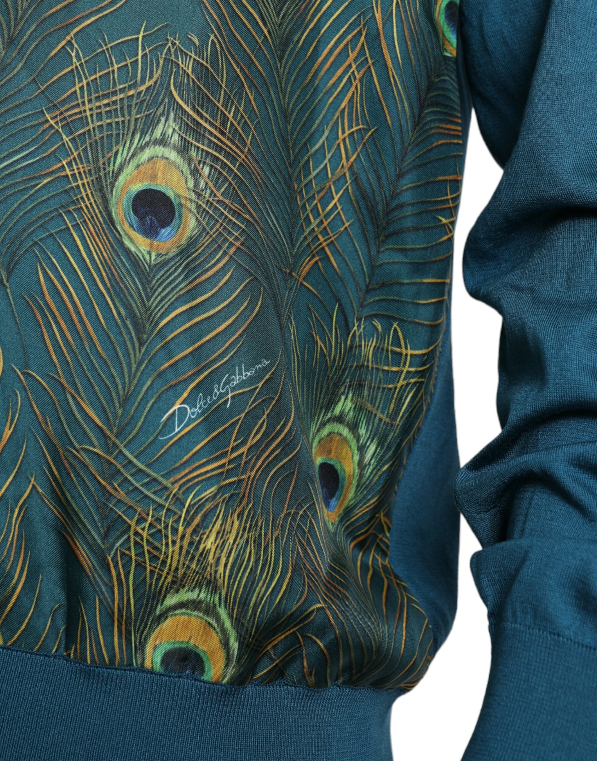 Dolce & Gabbana Green Peacock Feather Pullover Men's Sweater
