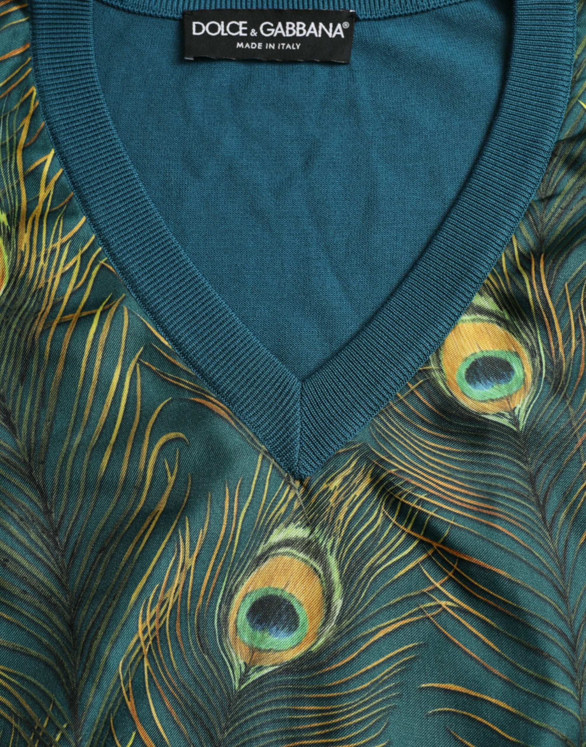 Dolce & Gabbana Green Peacock Feather Pullover Men's Sweater