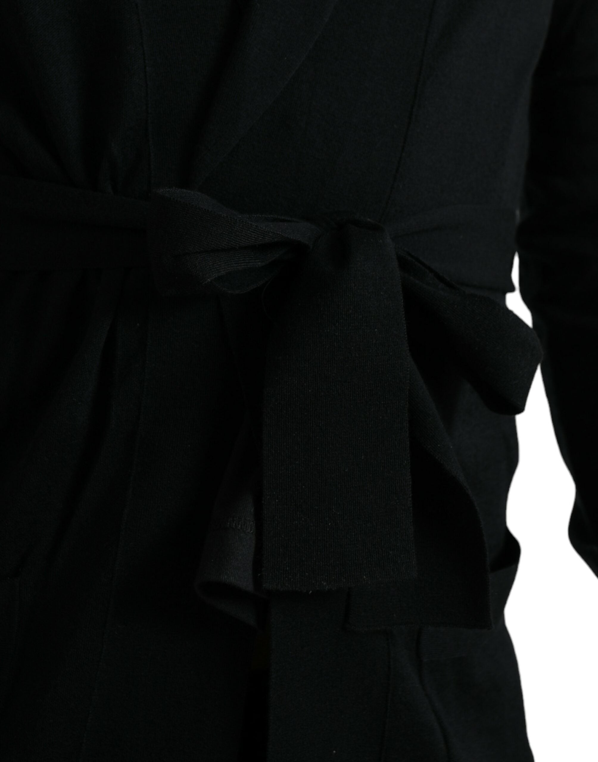 Dolce & Gabbana Black Cashmere Long Sleeves Belted Wrap Men's Robe