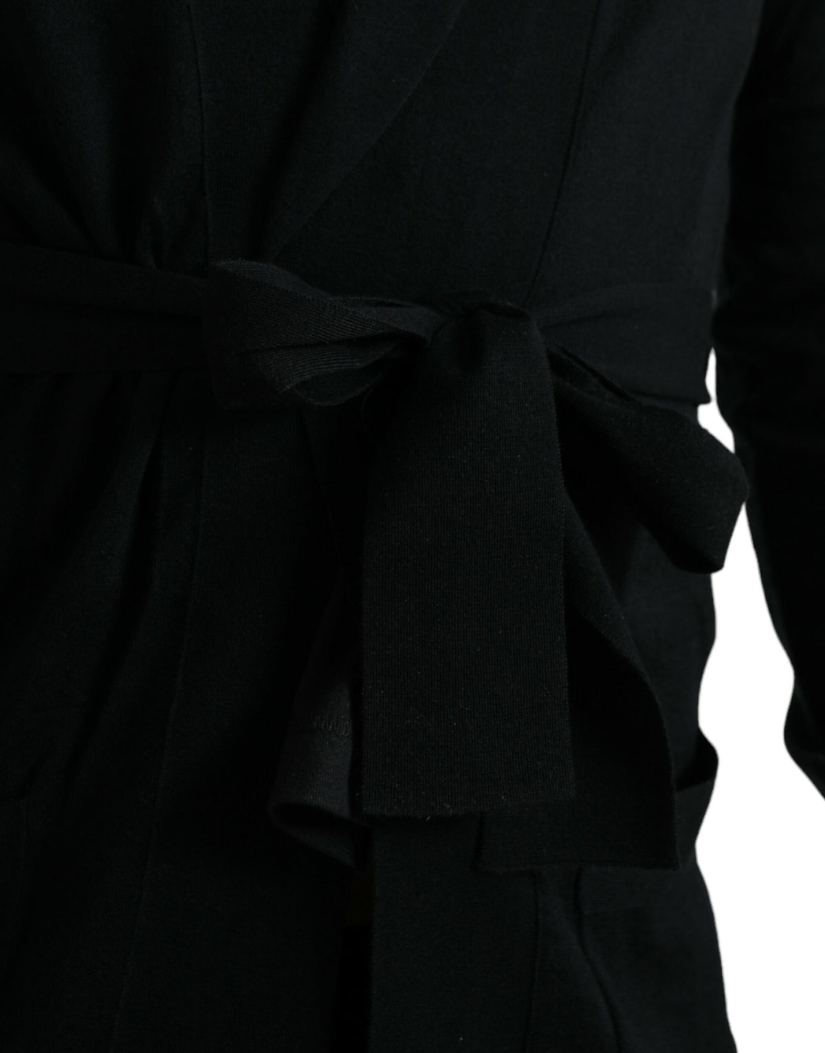 Dolce & Gabbana Black Cashmere Long Sleeves Belted Wrap Men's Robe
