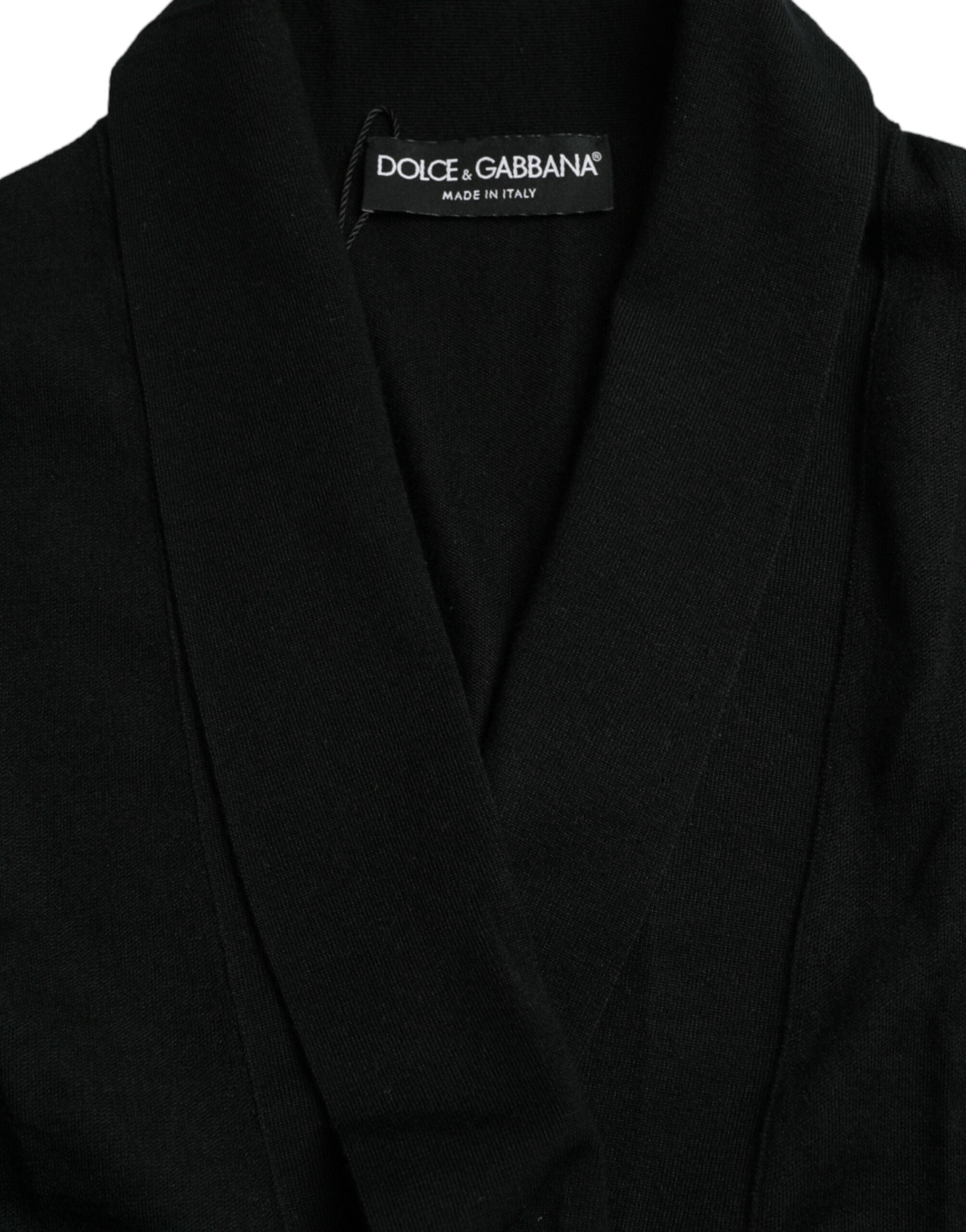 Dolce & Gabbana Black Cashmere Long Sleeves Belted Wrap Men's Robe