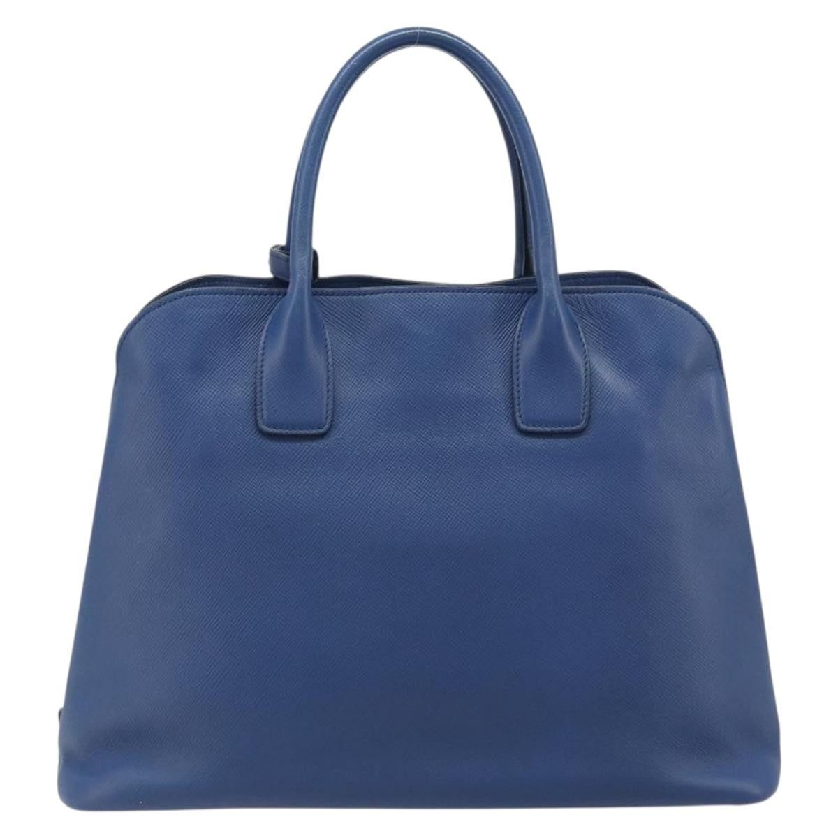 Prada Cuir Promenade Front Zip Tote Leather Blue Leather Handbag (Pre-Owned)