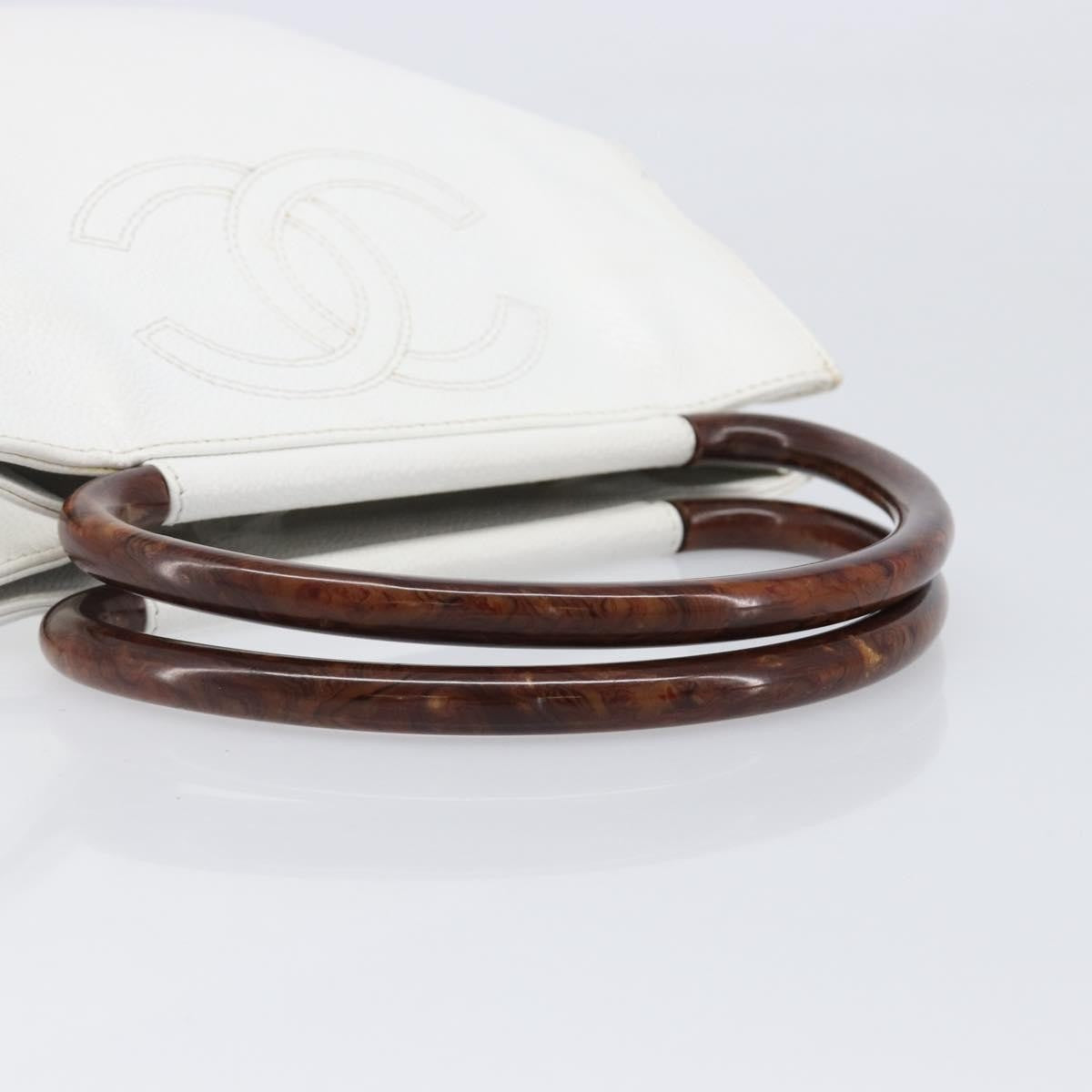 Chanel Vintage Wooden Quilted Caviar White Leather Tote Bag Bag (Pre-Owned)