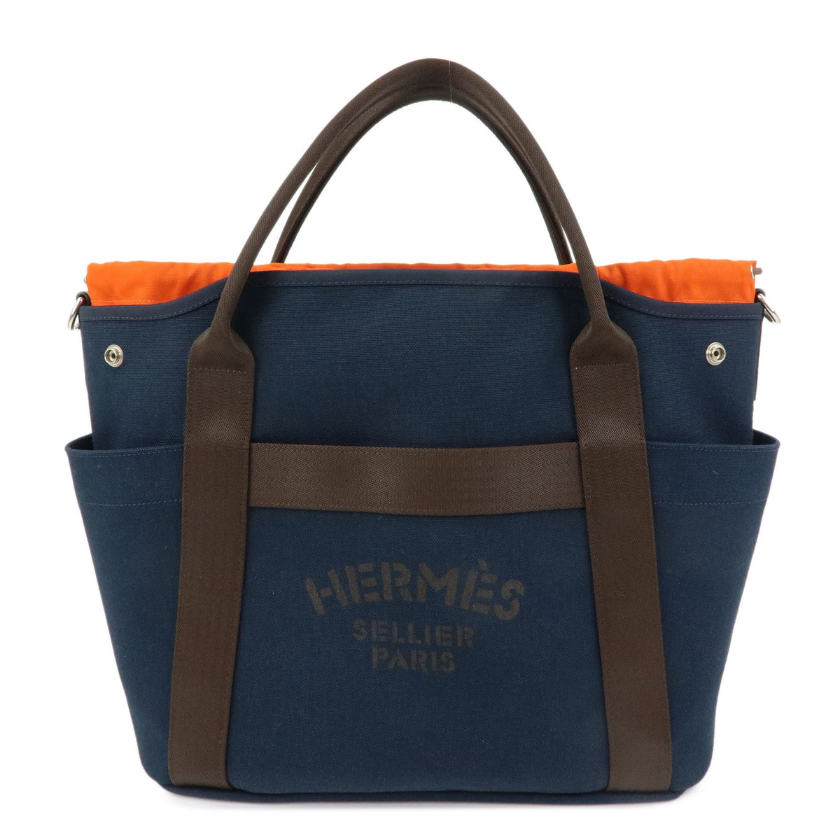 Hermes Sac De Pansage Groom Canvas Navy Canvas Handbag (Pre-Owned)