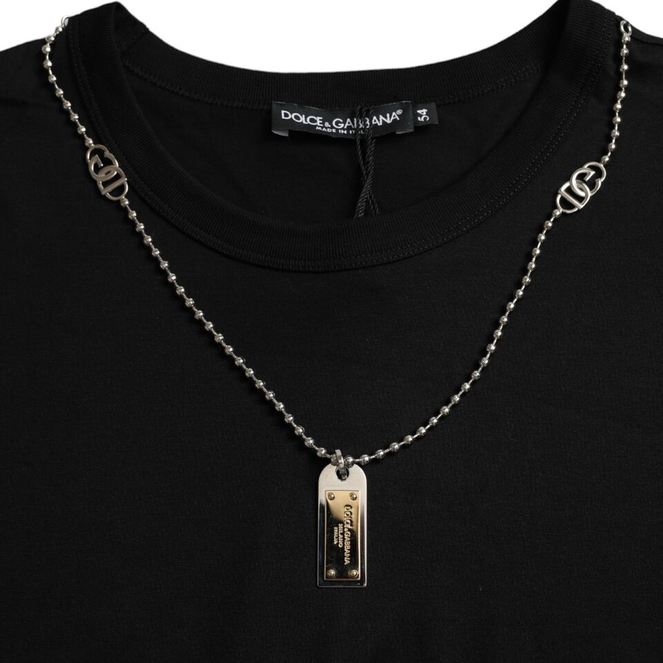 Dolce & Gabbana Black Silver Chain Short Sleeve Men's T-shirt