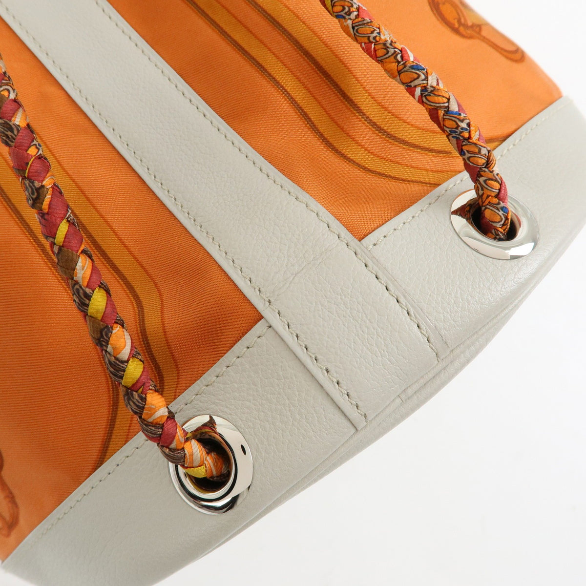 Hermes Soie Cool Printed Silk And Calfskin Orange Silk Handbag (Pre-Owned)