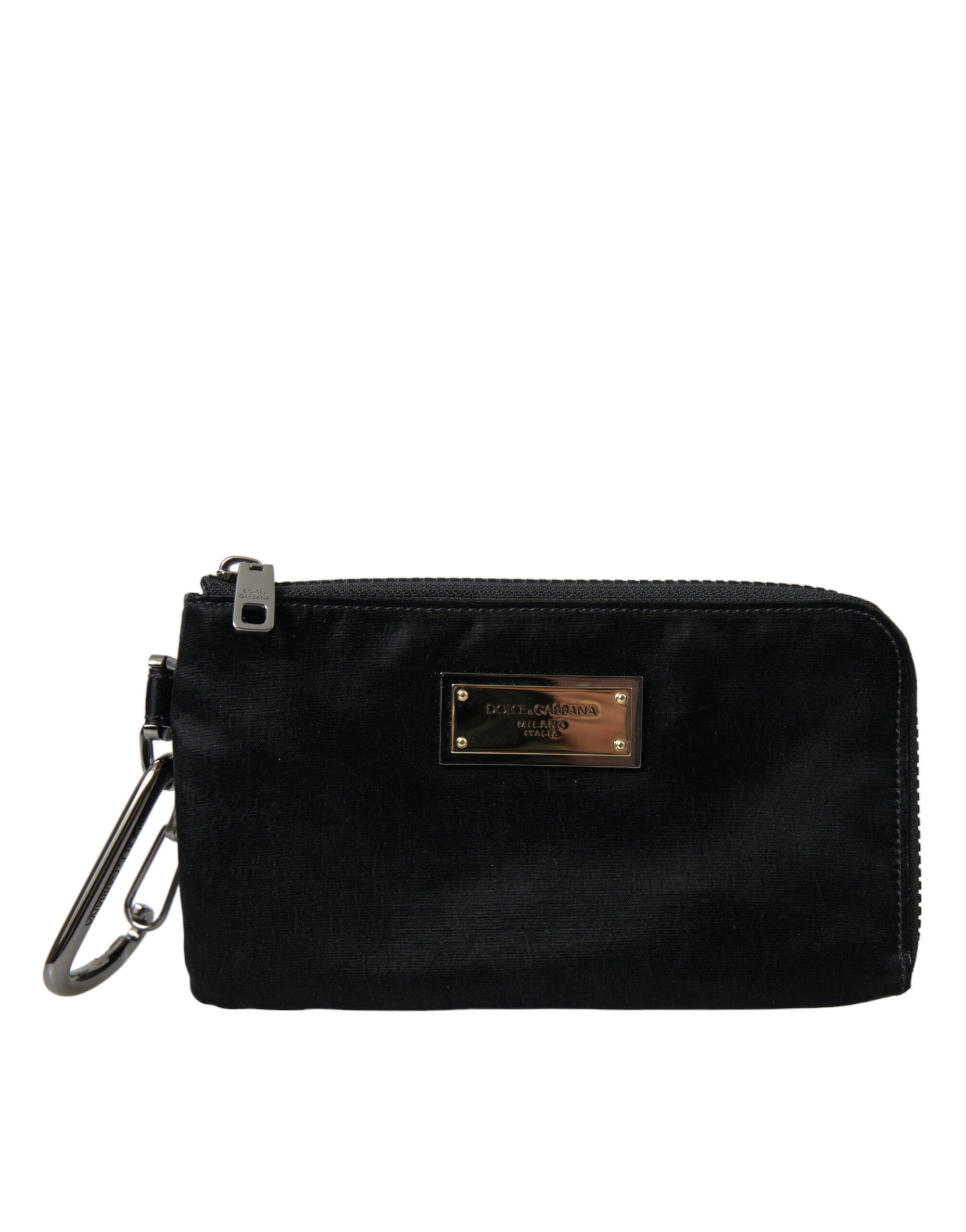 Dolce & Gabbana Black Nylon Logo Plaque Keyring Pouch Clutch Men's Bags