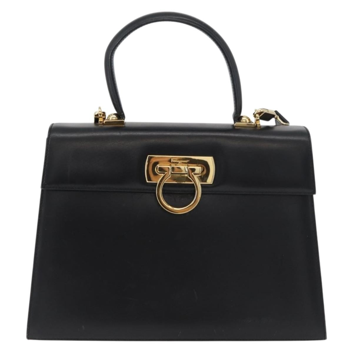Salvatore Ferragamo Convertible Top Handle Leather Black Leather Handbag (Pre-Owned)