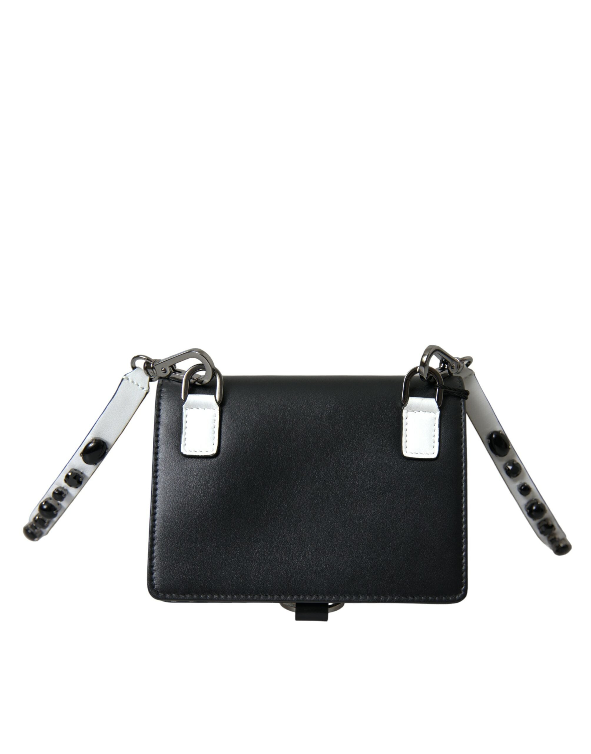 Dolce & Gabbana Black White Leather Crystal Embellished Cardholder Women's Wallet