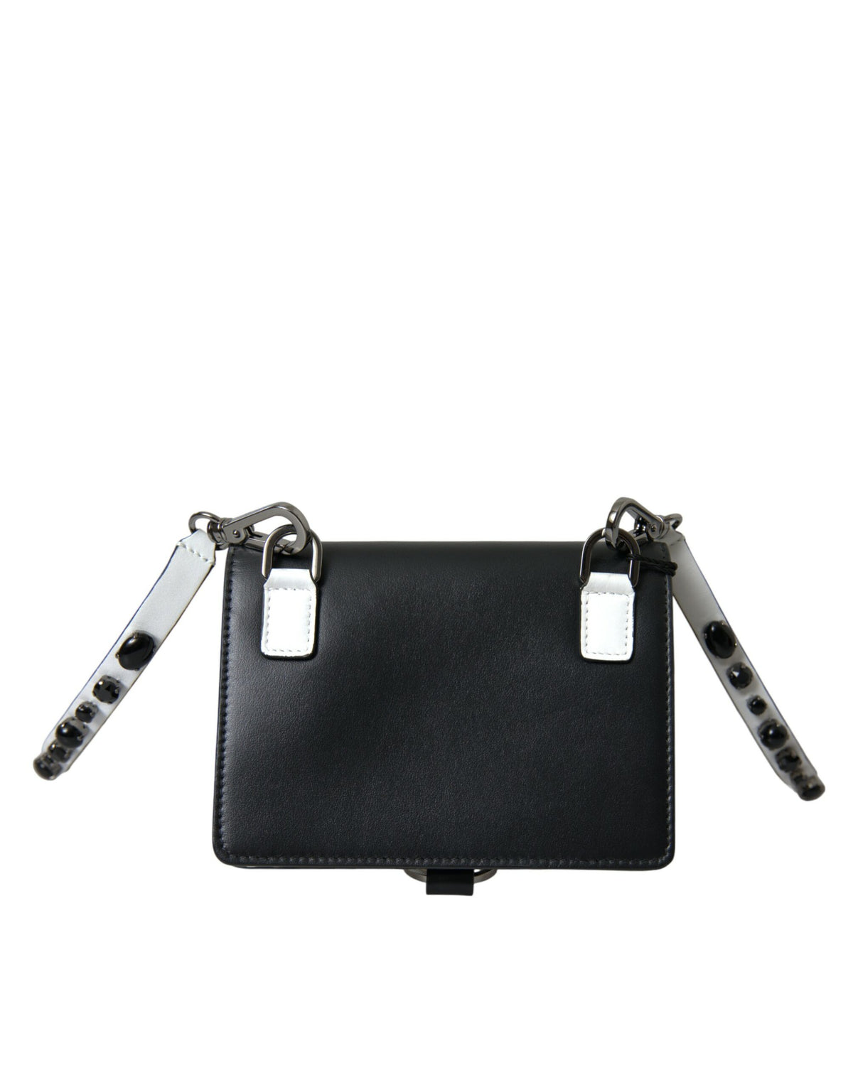 Dolce & Gabbana Black White Leather Crystal Embellished Cardholder Women's Wallet
