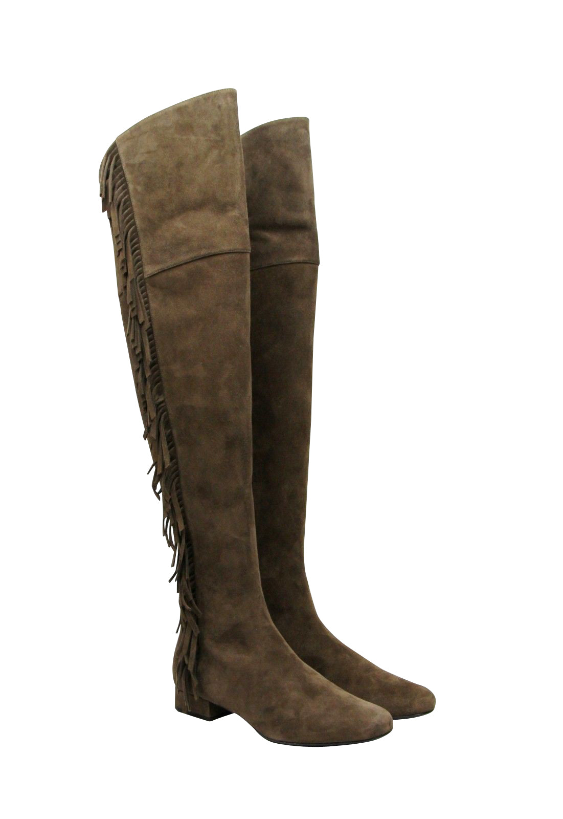Saint Laurent Women's Over The Knee Brown Suede Fringed Boots (37 EU / 7 US)