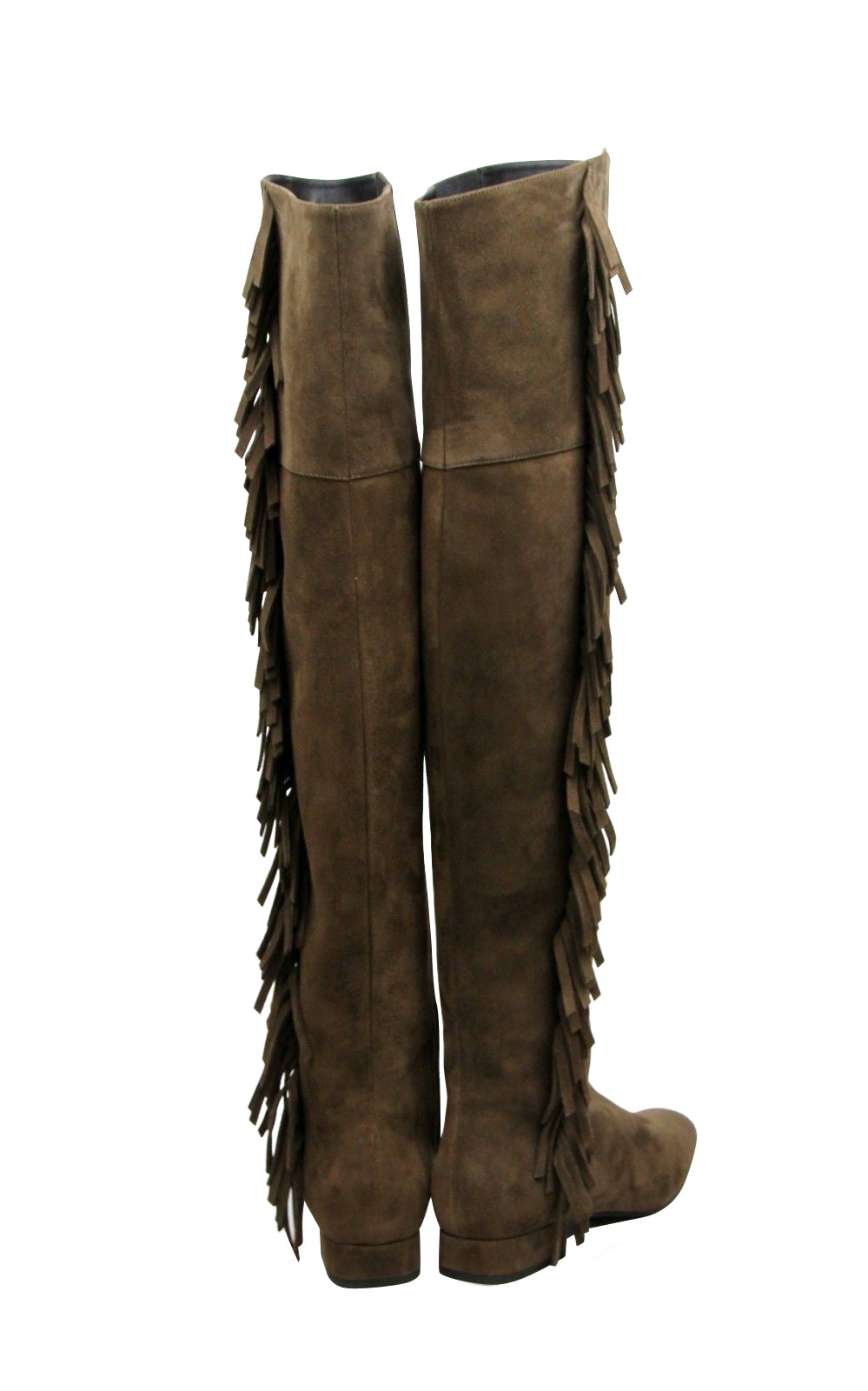 Saint Laurent Women's Over The Knee Brown Suede Fringed Boots (37 EU / 7 US)
