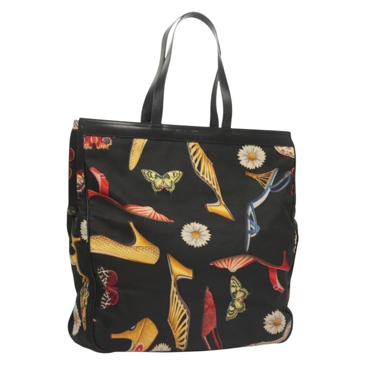 Salvatore Ferragamo Vintage Canvas Black Canvas Tote Bag Bag (Pre-Owned)