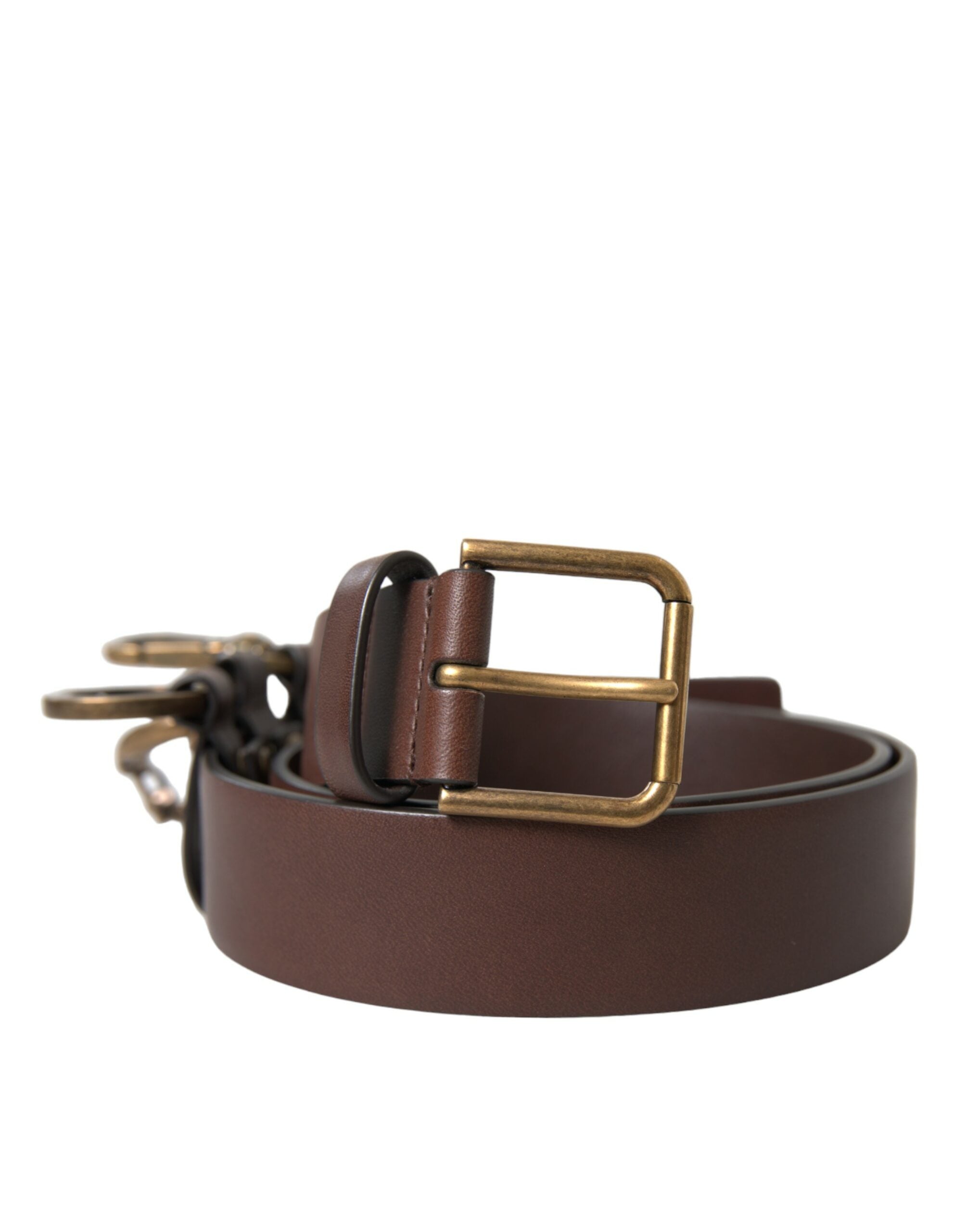 Dolce & Gabbana Brown Calf Leather Gold Metal Buckle Men's Belt