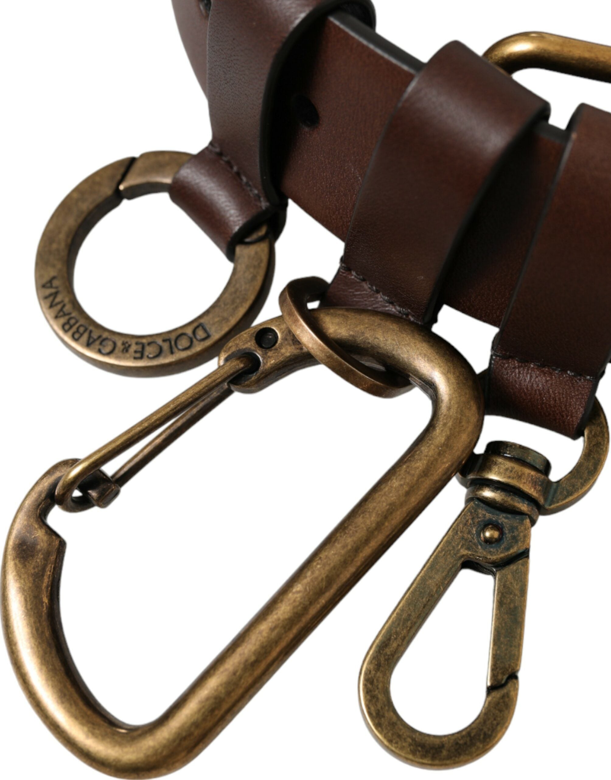 Dolce & Gabbana Brown Calf Leather Gold Metal Buckle Men's Belt