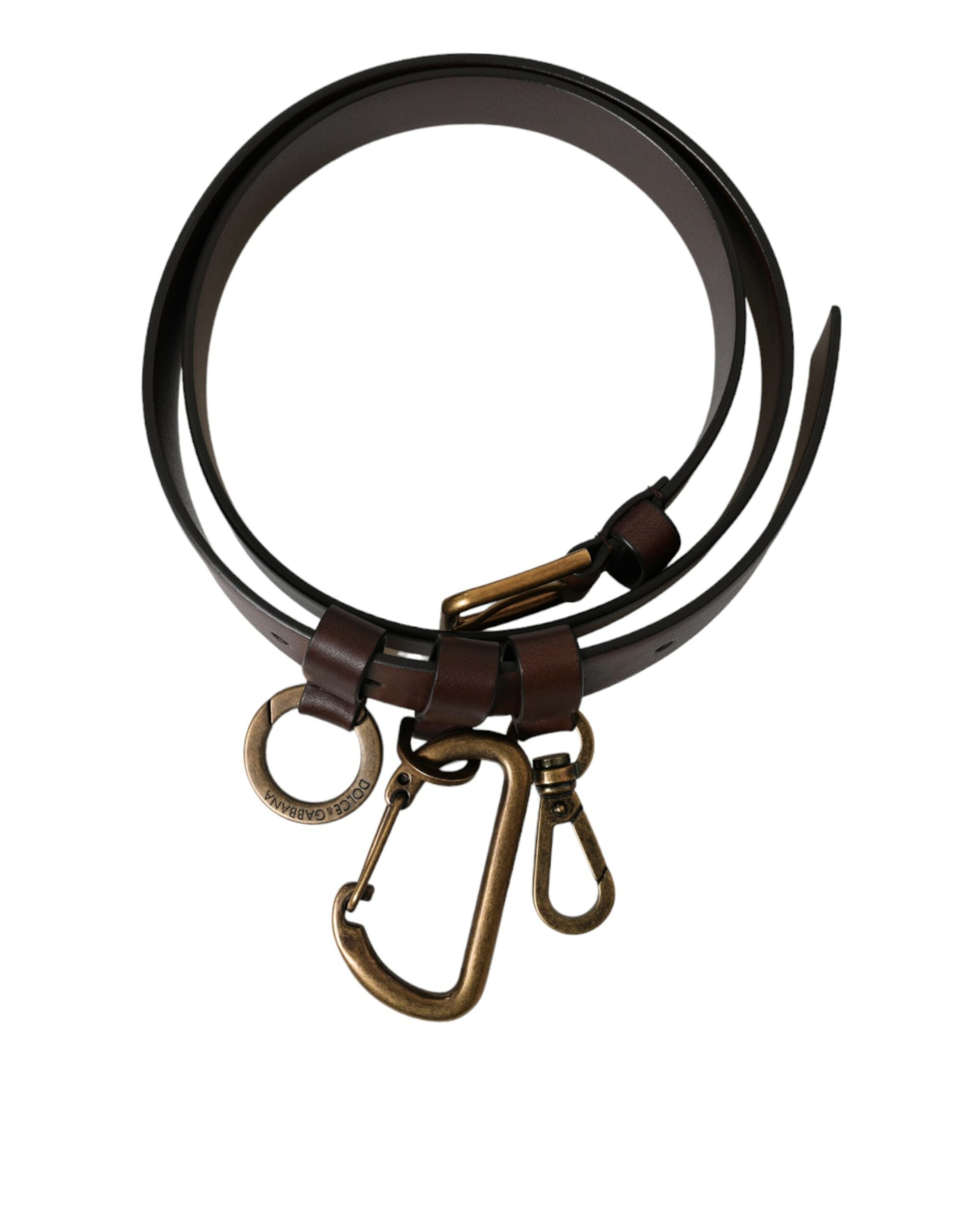 Dolce & Gabbana Brown Calf Leather Gold Metal Buckle Men's Belt