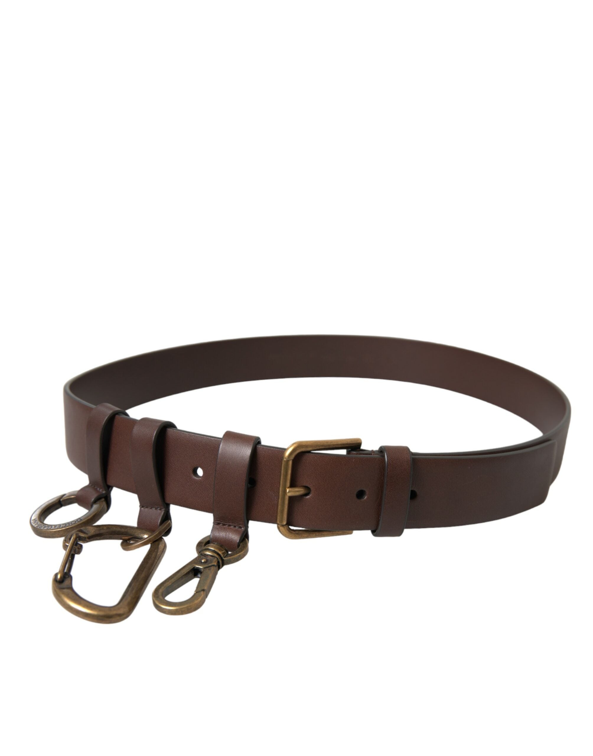 Dolce & Gabbana Brown Calf Leather Gold Metal Buckle Men's Belt