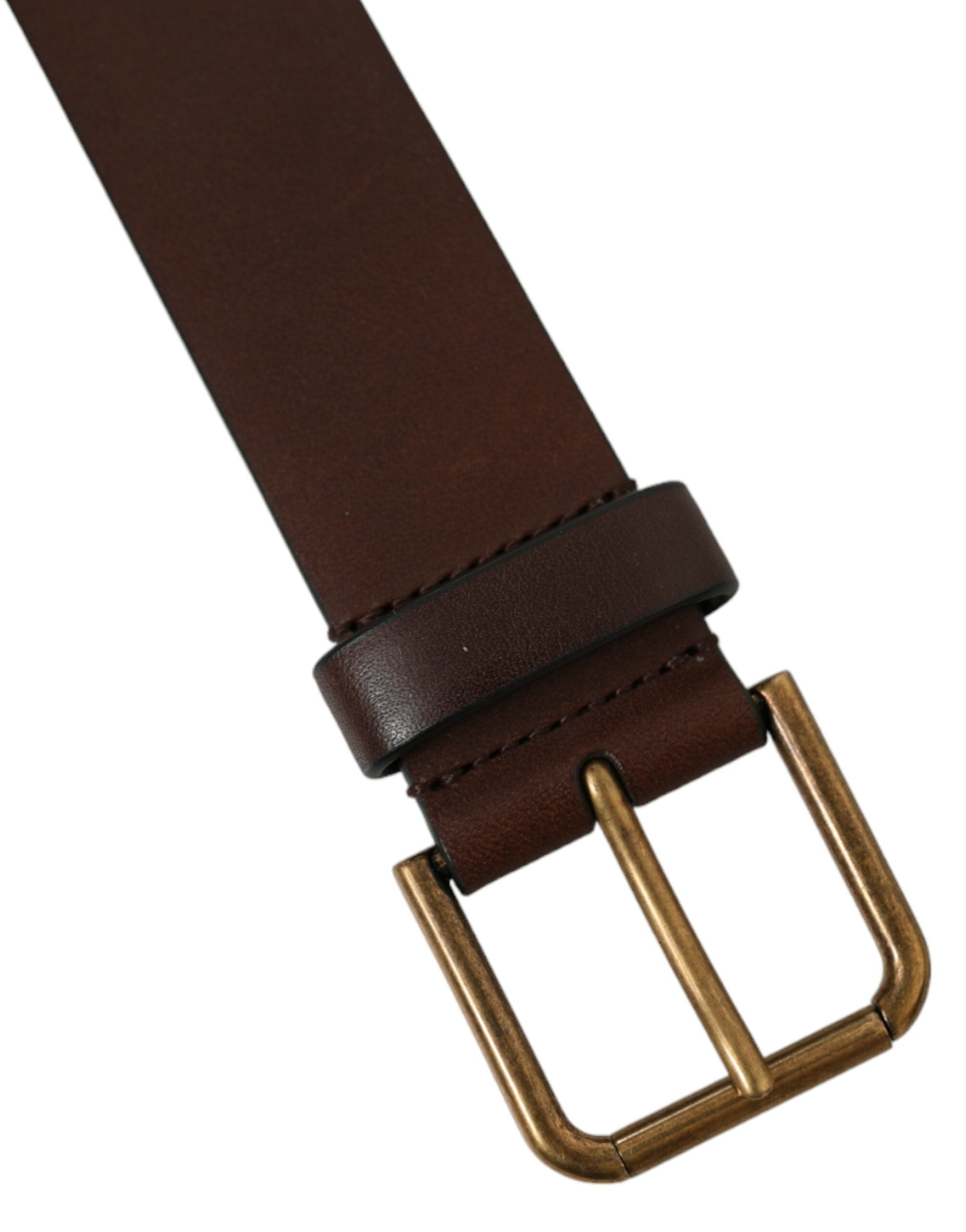 Dolce & Gabbana Brown Calf Leather Gold Metal Buckle Men's Belt
